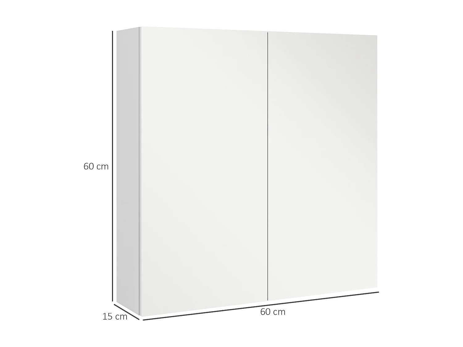 Armadietto a specchio a 3 ripiani interni 60x15x60 cm bianco