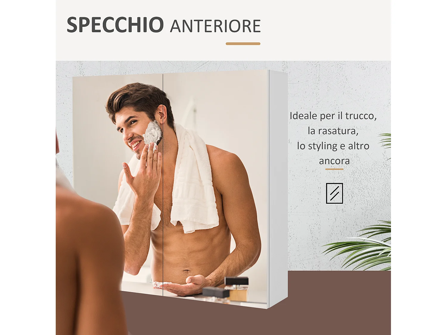 Armadietto a specchio a 3 ripiani interni 60x15x60 cm bianco