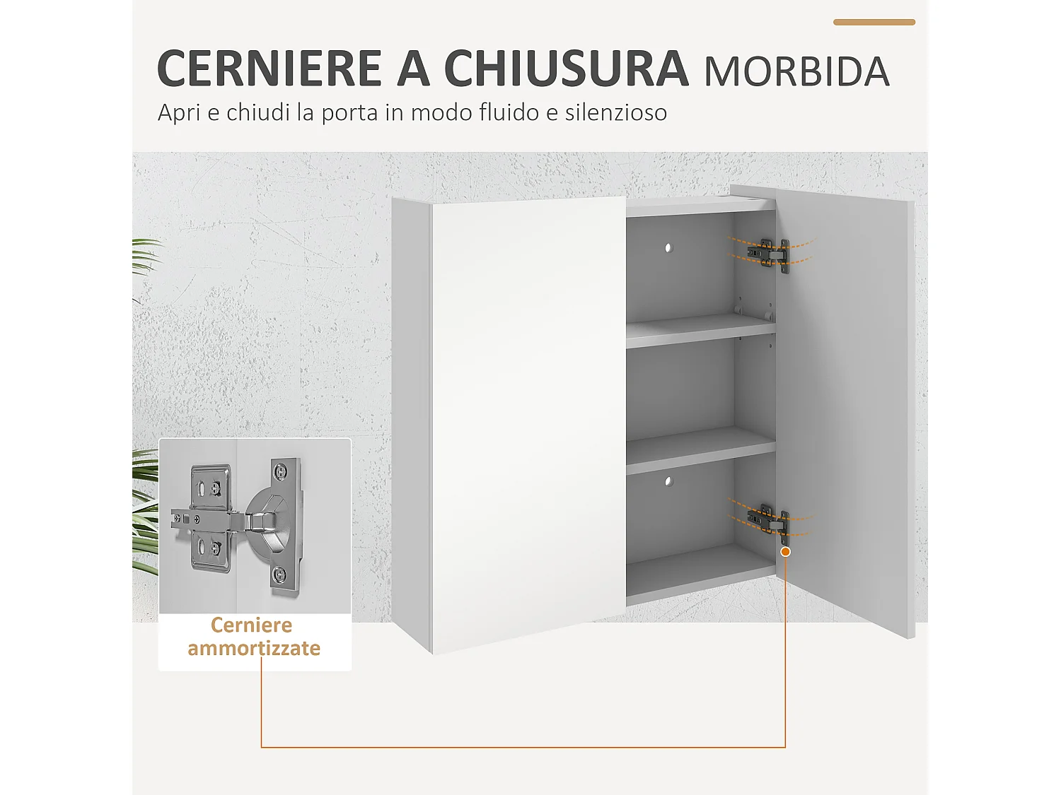 Armadietto a specchio a 3 ripiani interni 60x15x60 cm bianco