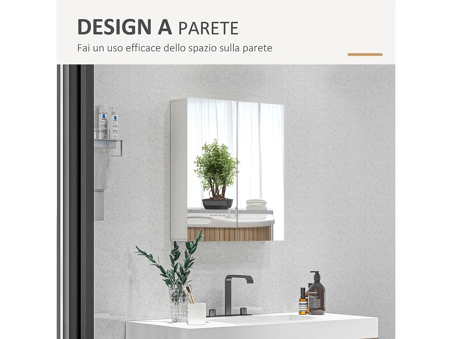 Armadietto a specchio a 3 ripiani interni 60x15x60 cm bianco