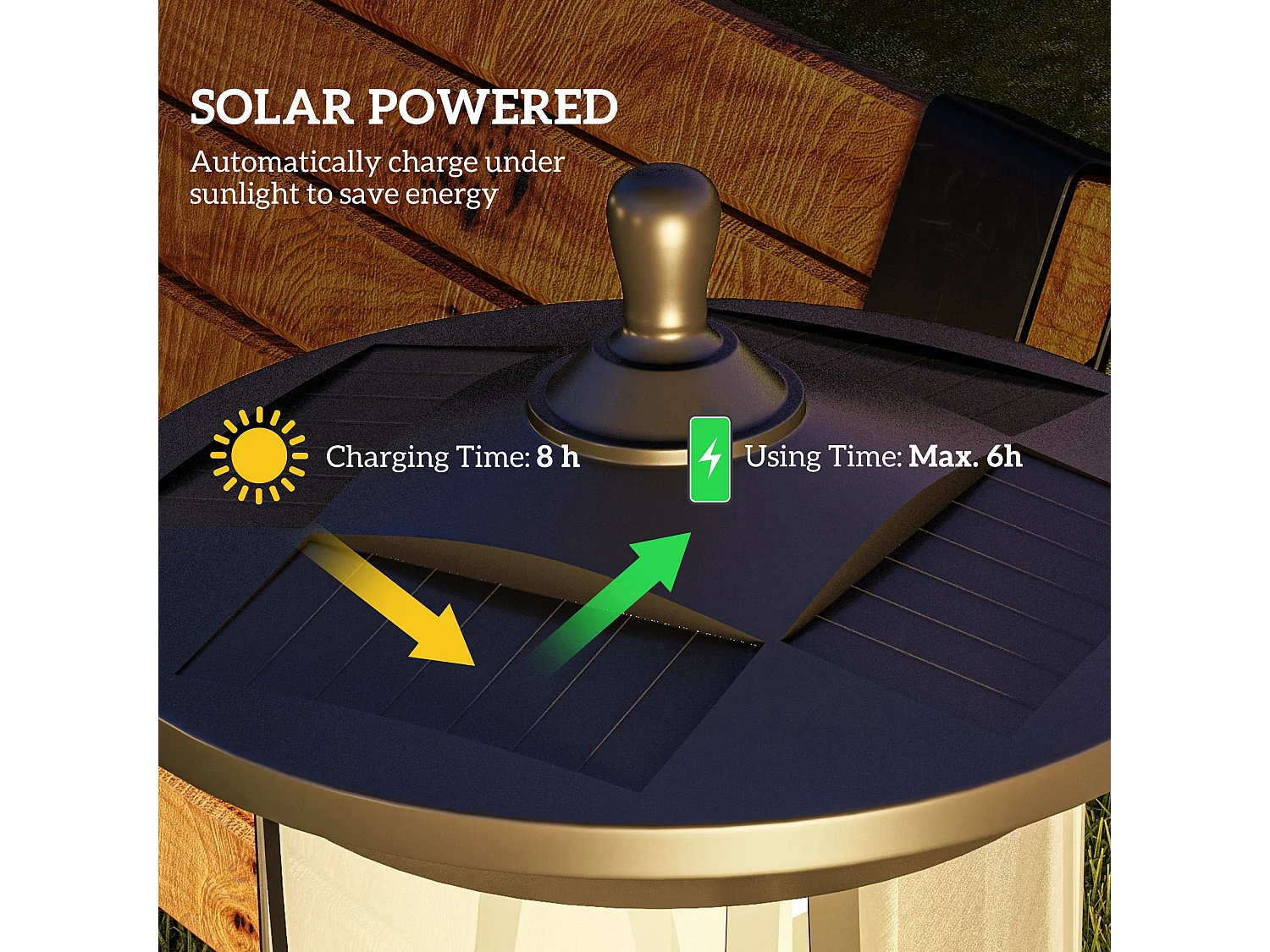 Lampione solare in pc e abs 17x17x127 cm nero autonomia 6h