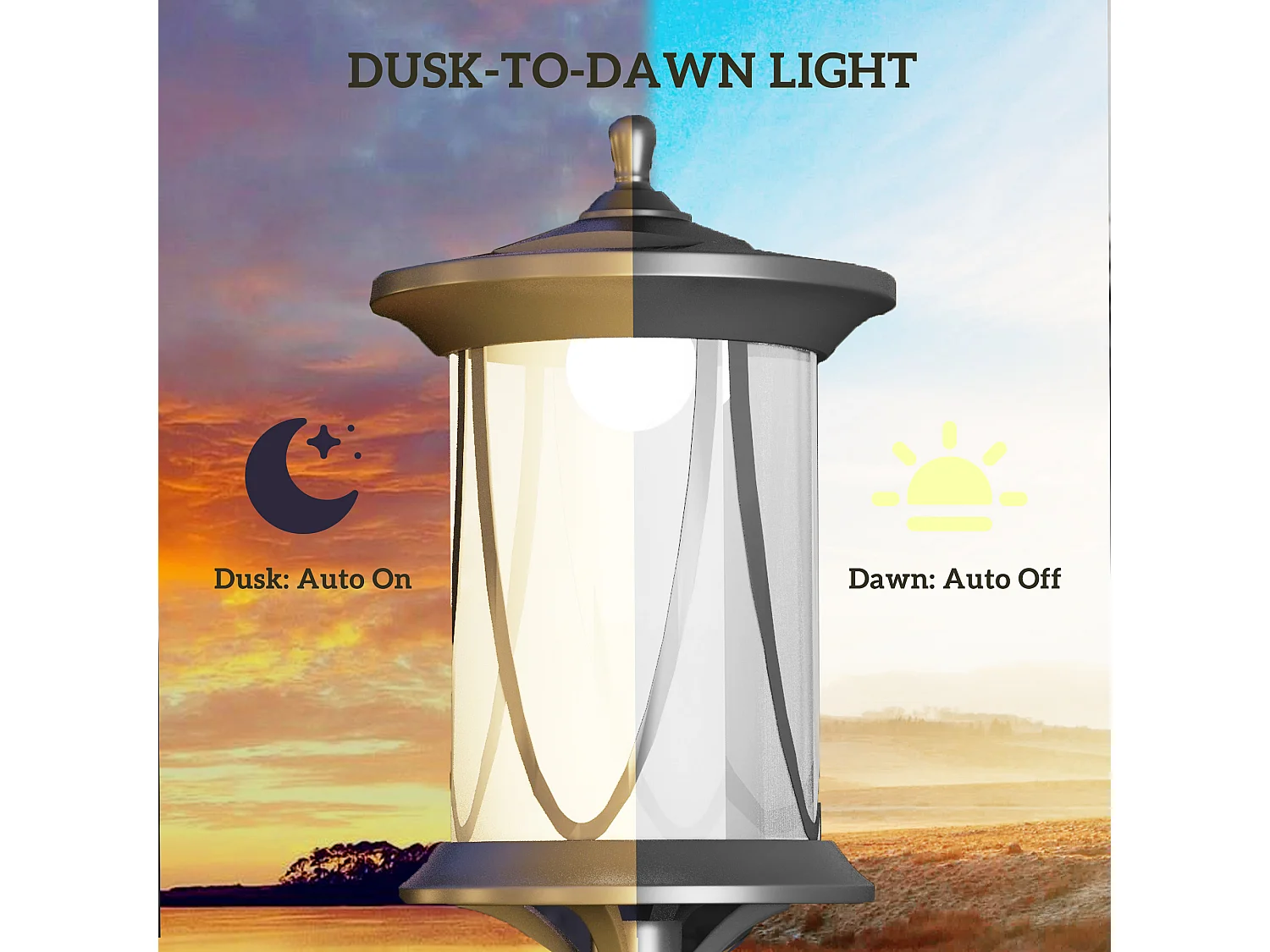 Lampione solare in pc e abs 17x17x127 cm nero autonomia 6h