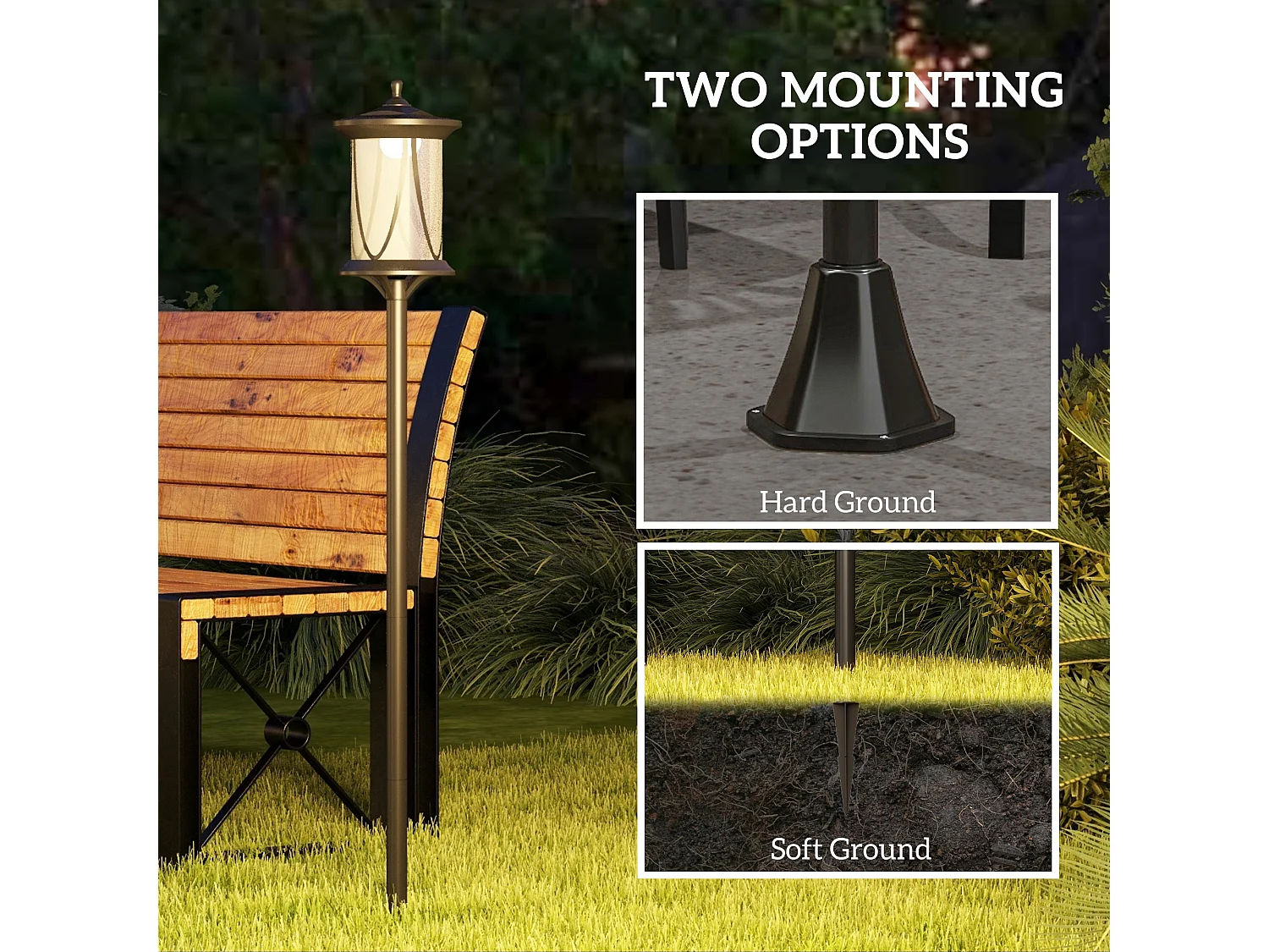 Lampione solare in pc e abs 17x17x127 cm nero autonomia 6h