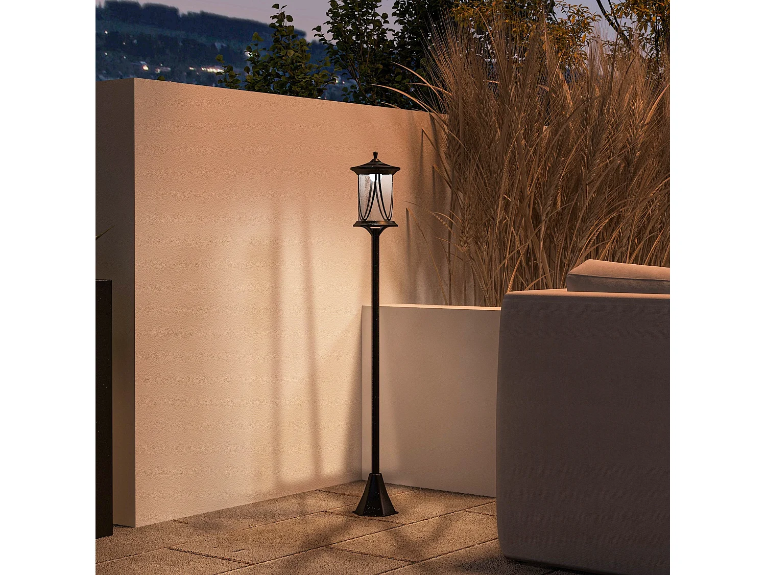 Lampione solare in pc e abs 17x17x127 cm nero autonomia 6h