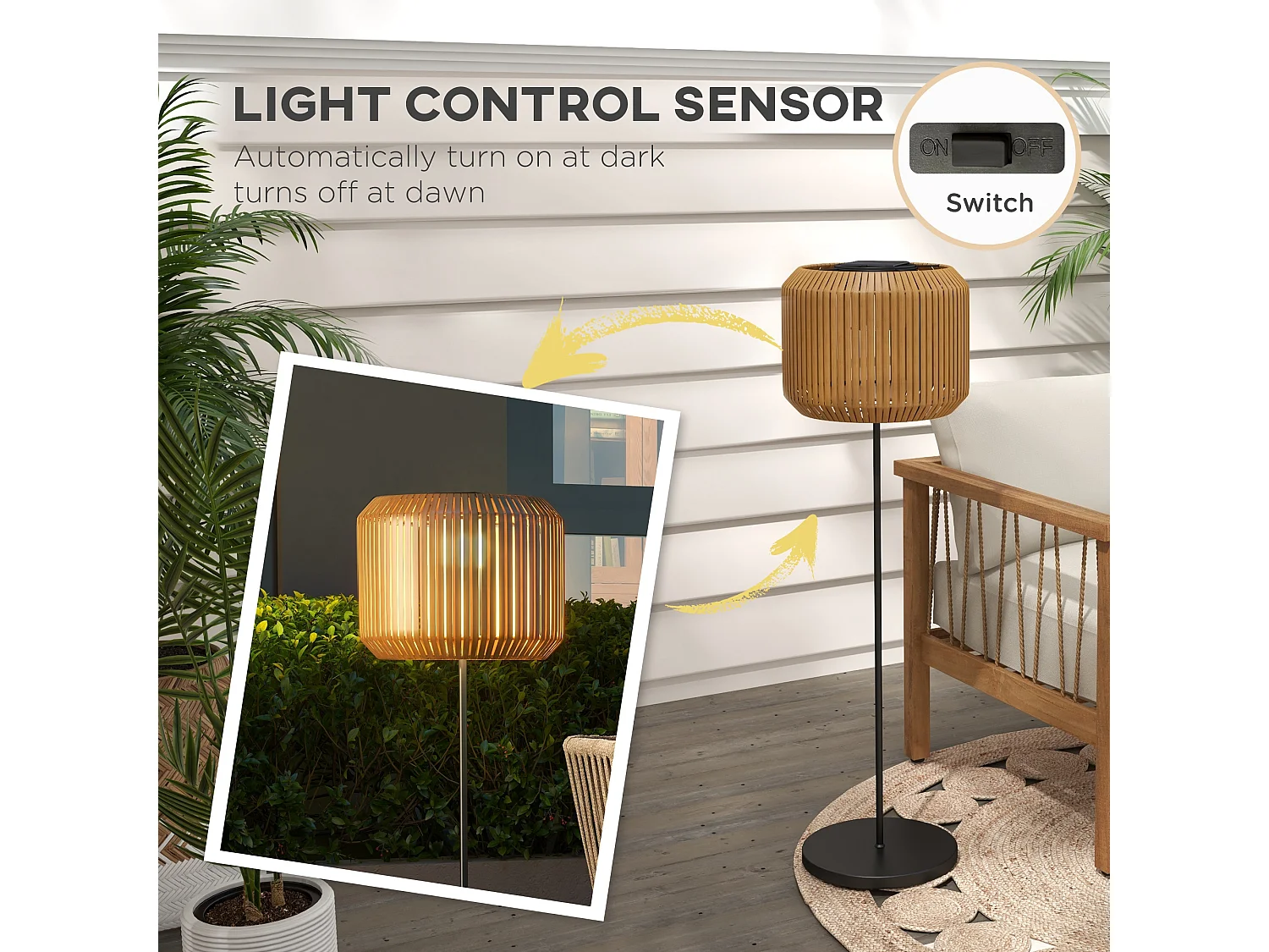 Lampada solare da giardino con illuminazione led Ø34x130 cm gialla