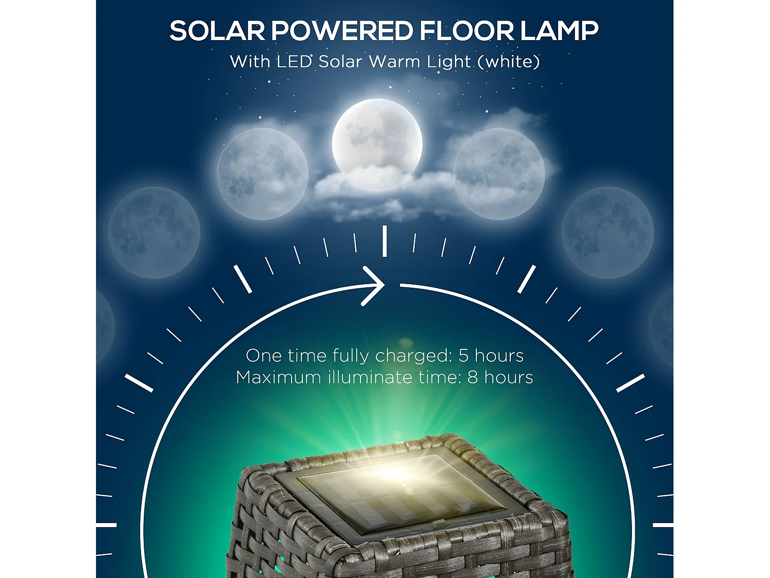 Lampada solare da giardino in acciaio e rattan nero e grigio