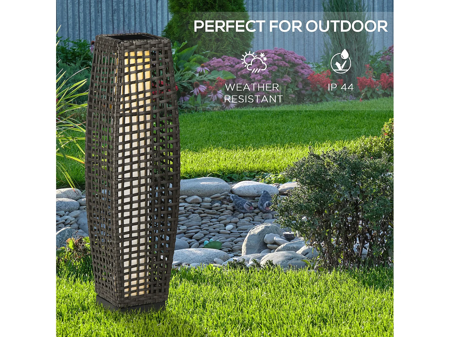 Lampada solare da giardino in acciaio e rattan nero e grigio