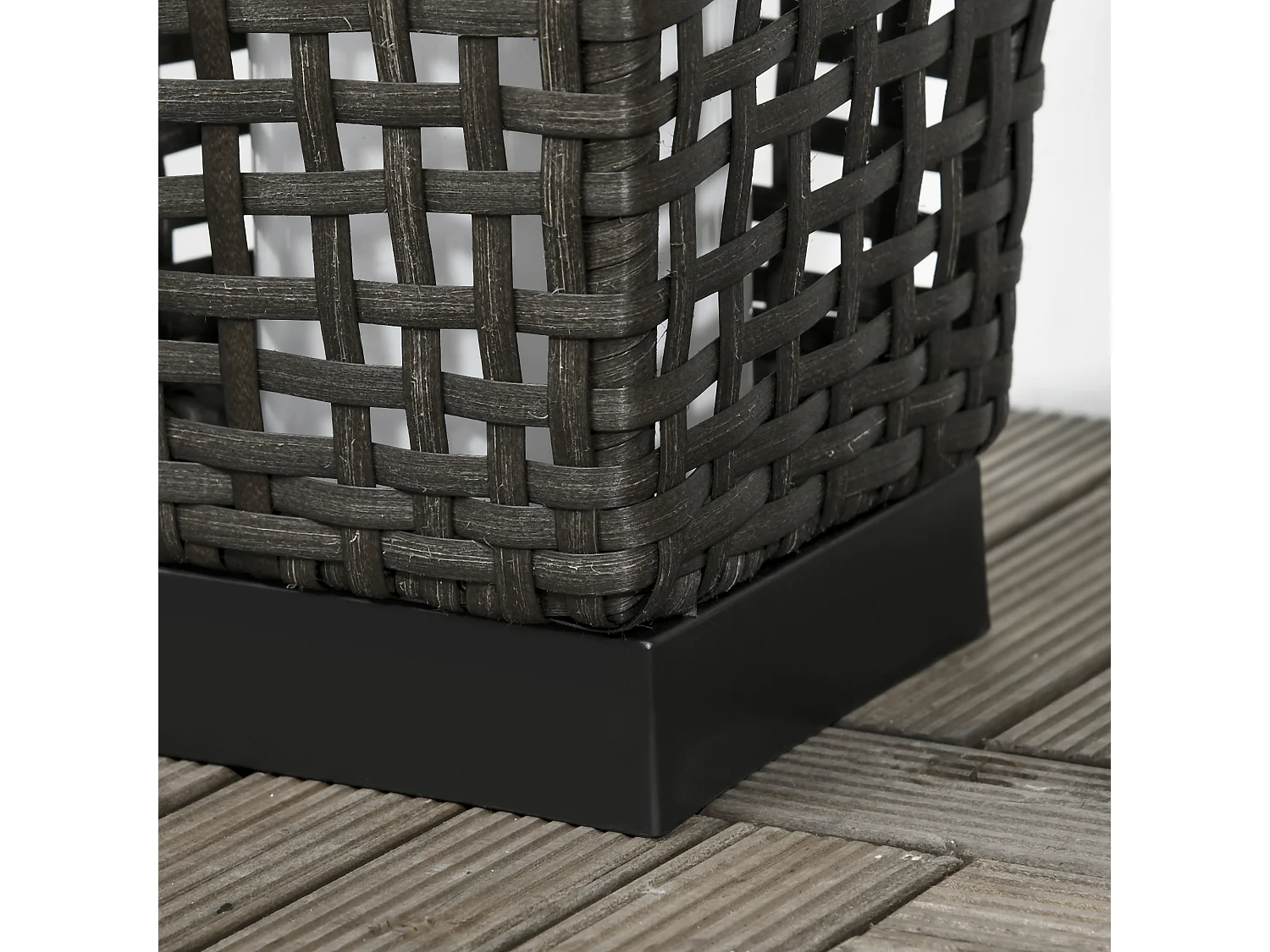 Lampada solare da giardino in acciaio e rattan nero e grigio