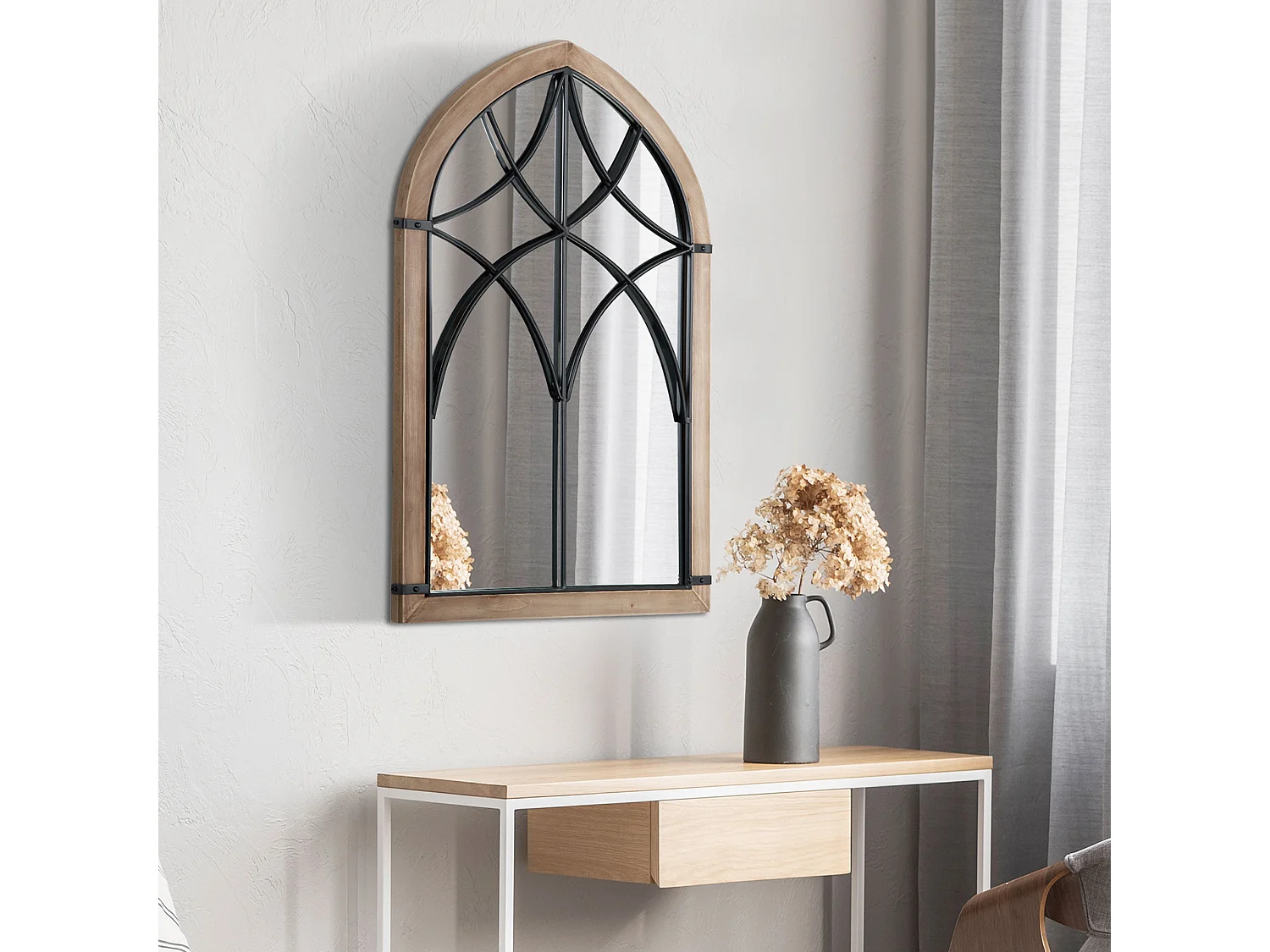 Specchio da parete ad arco 60x93 cm marrone e nero