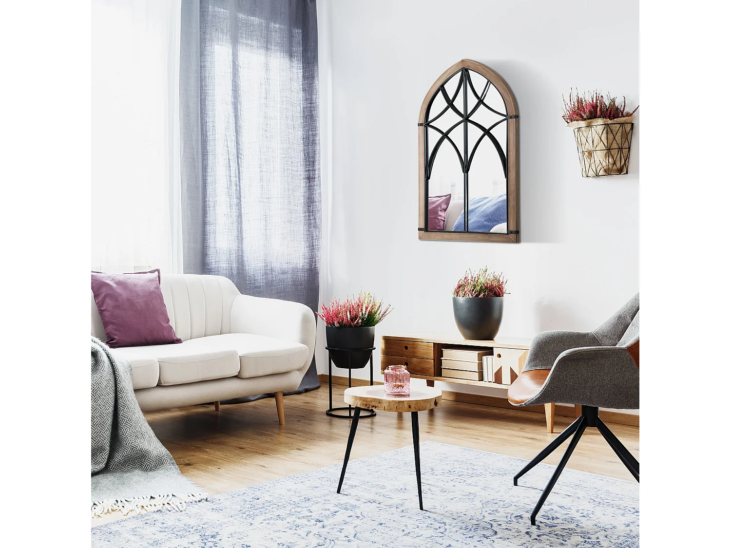 Specchio da parete ad arco 60x93 cm marrone e nero