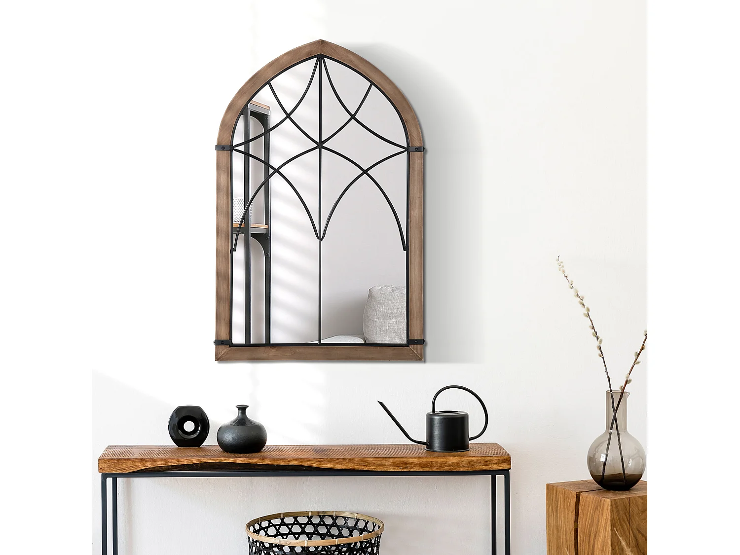 Specchio da parete ad arco 60x93 cm marrone e nero