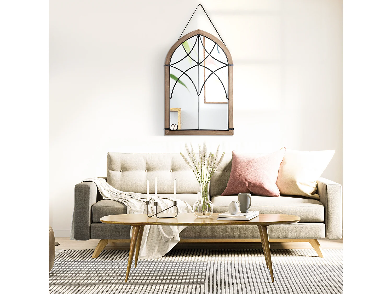 Specchio da parete ad arco 60x93 cm marrone e nero