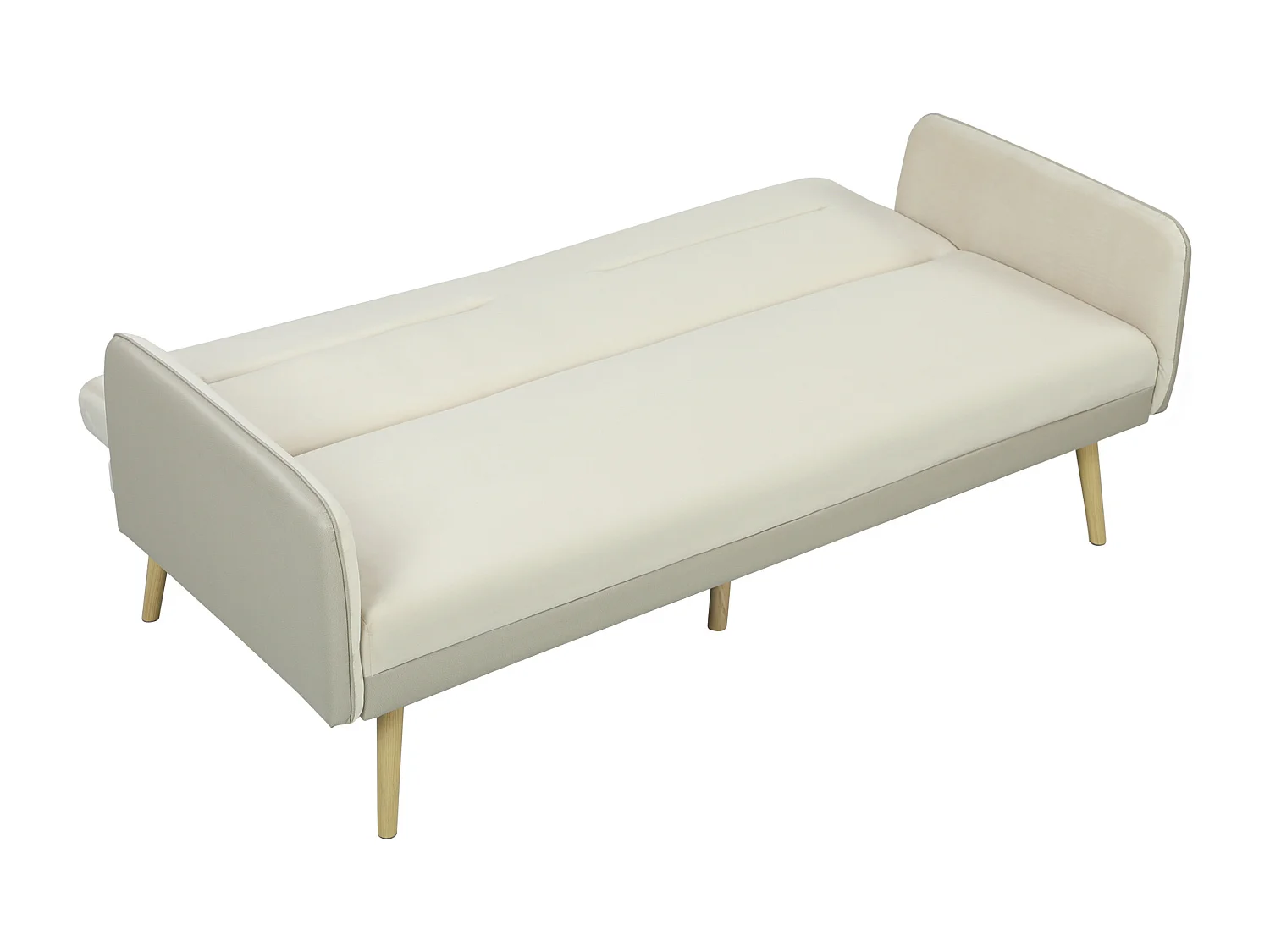 Divano letto 3 posti con schienale reclinabile effetto velluto beige