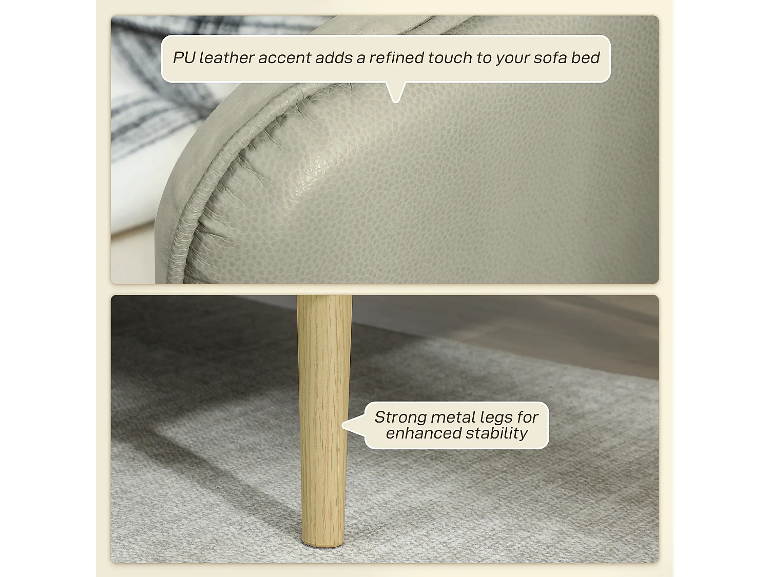 Divano letto 3 posti con schienale reclinabile effetto velluto beige