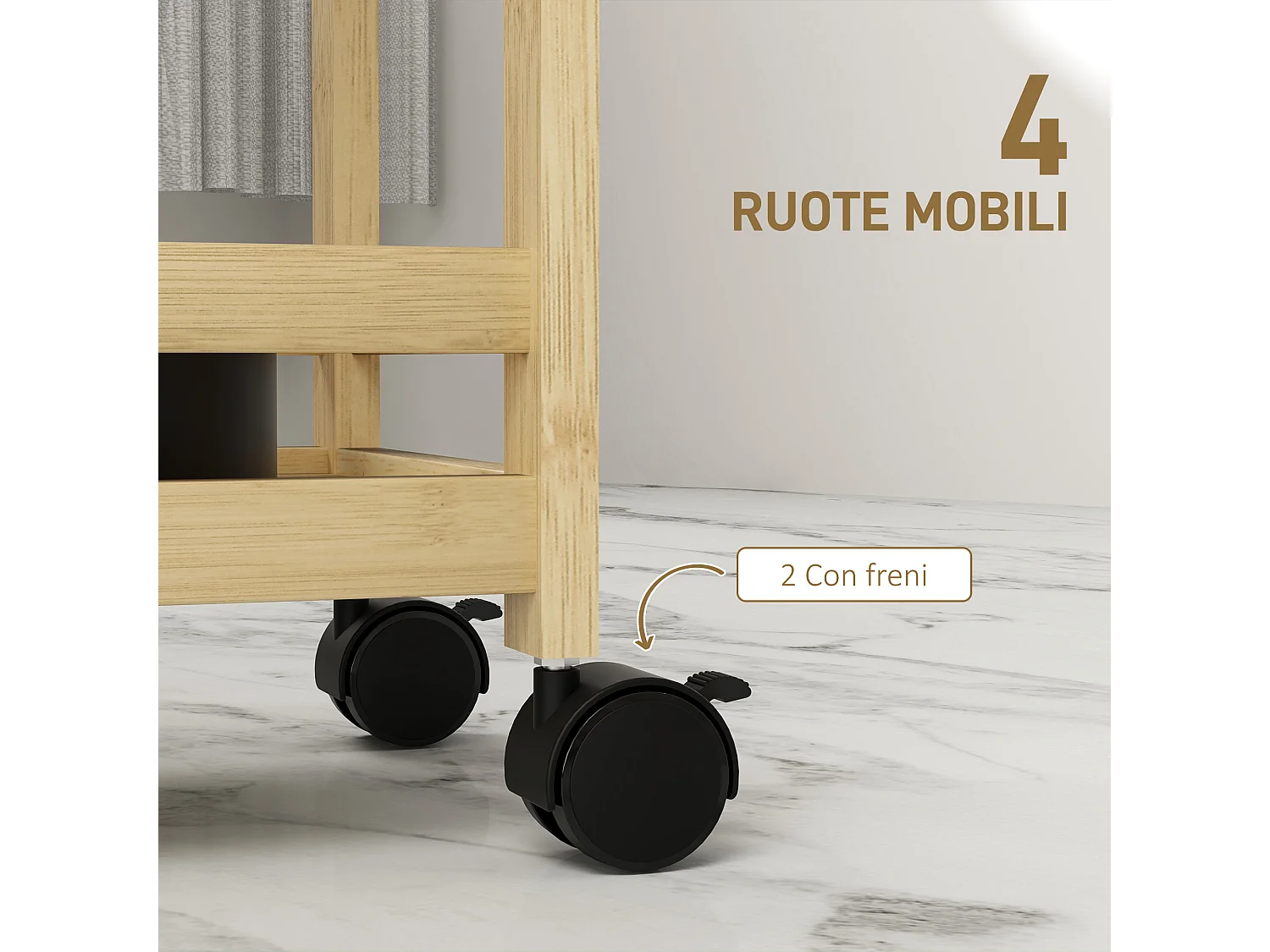 Scaffale bagno stretto salvaspazio a 3 ripiani in bambù naturale