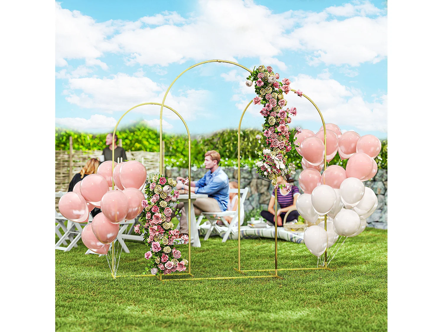 Set 3 archi da giardino decorativi da 1.8-2-2.2 m in metallo dorato