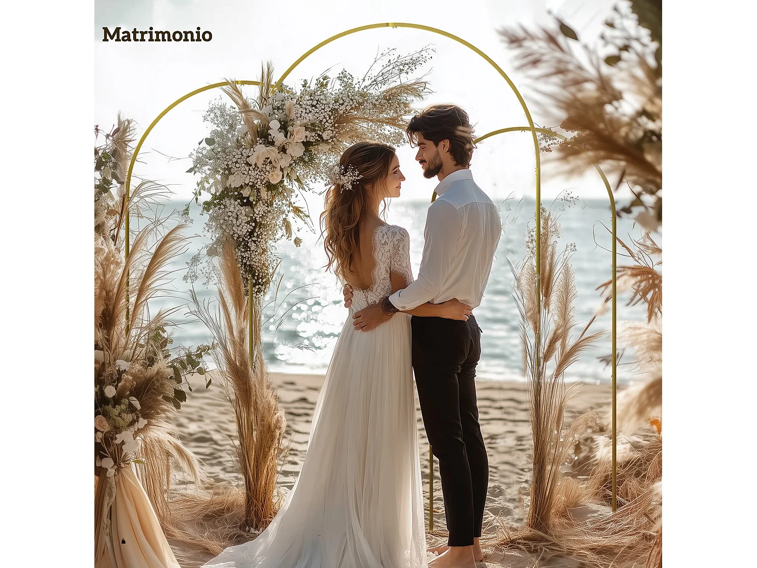 Set 3 archi da giardino decorativi da 1.8-2-2.2 m in metallo dorato