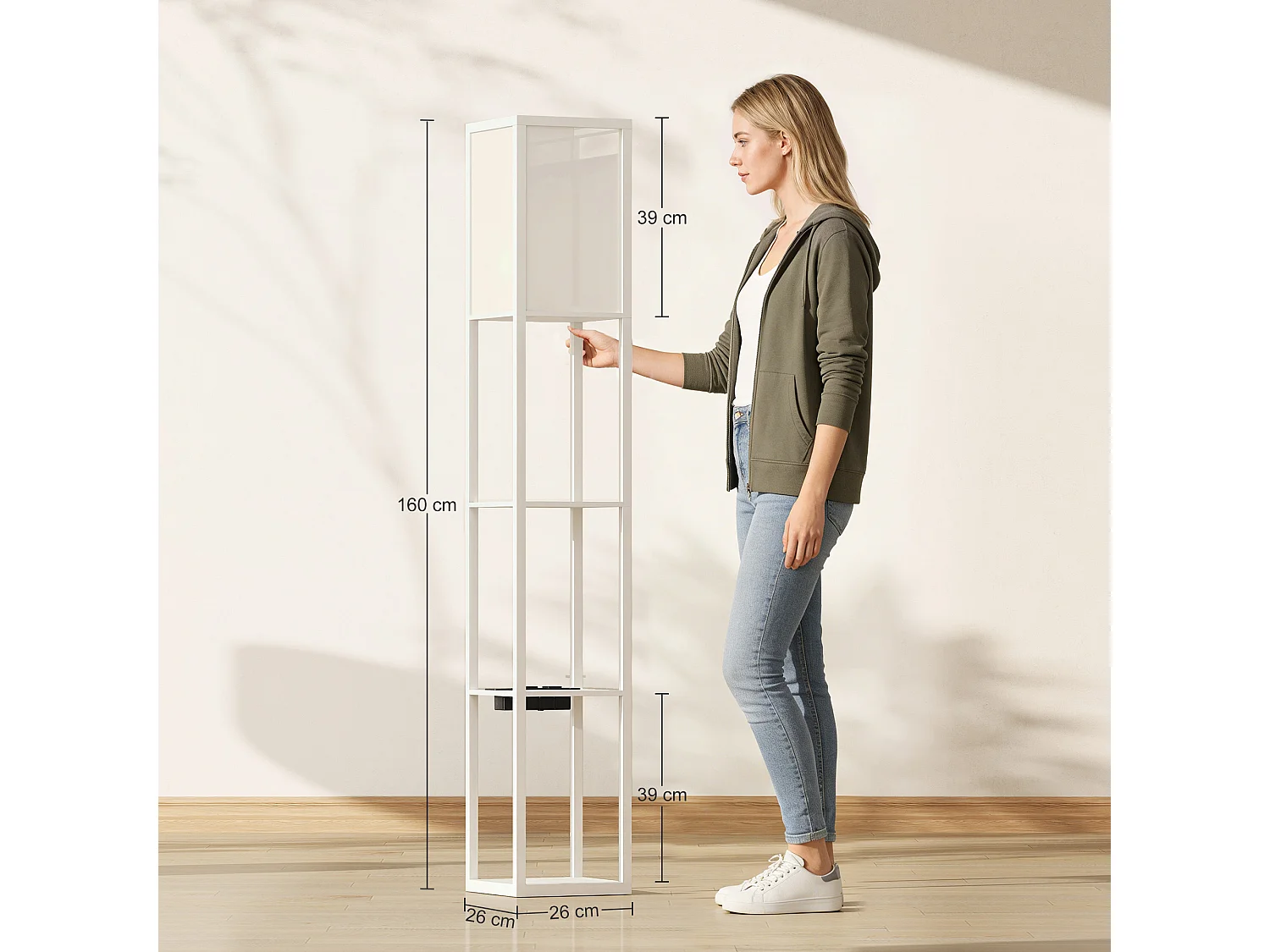 Lampada da terra con ripiani e luce regolabile porte usb bianco