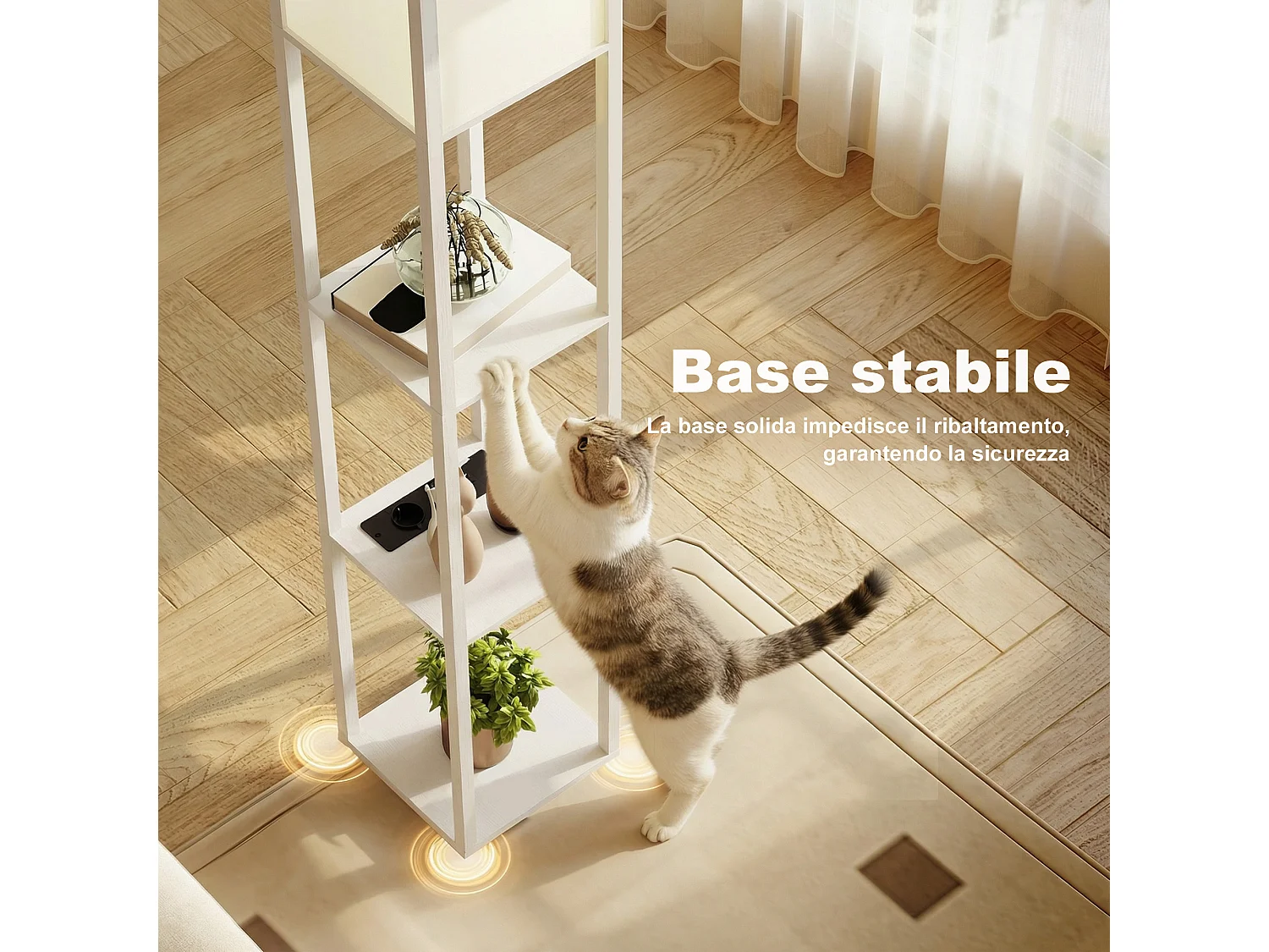 Lampada da terra con ripiani e luce regolabile porte usb bianco