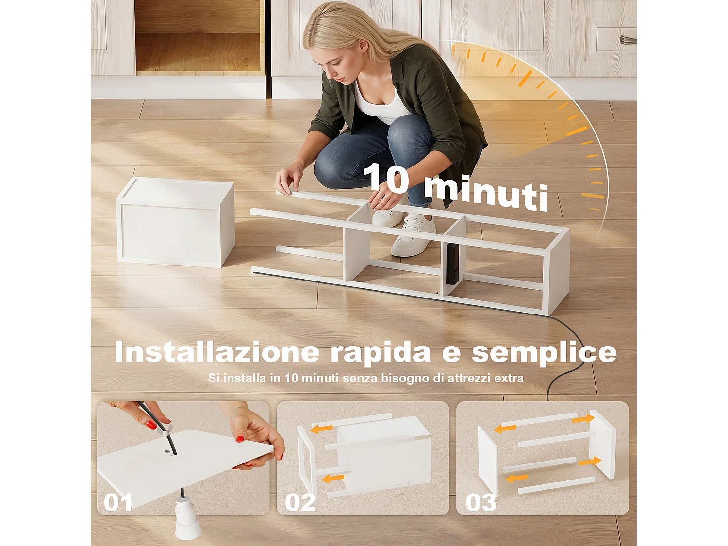 Lampada da terra con ripiani e luce regolabile porte usb bianco