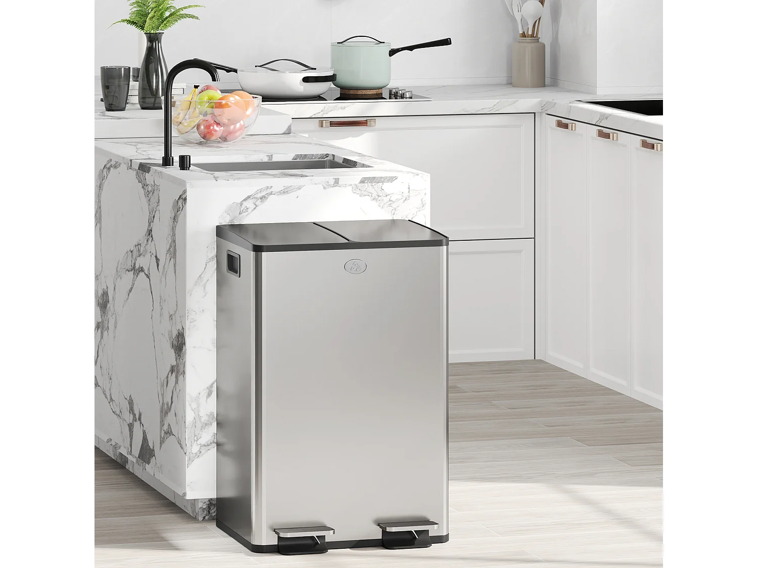 Pattumiera differenziata due scomparti in acciaio inox e pp argento