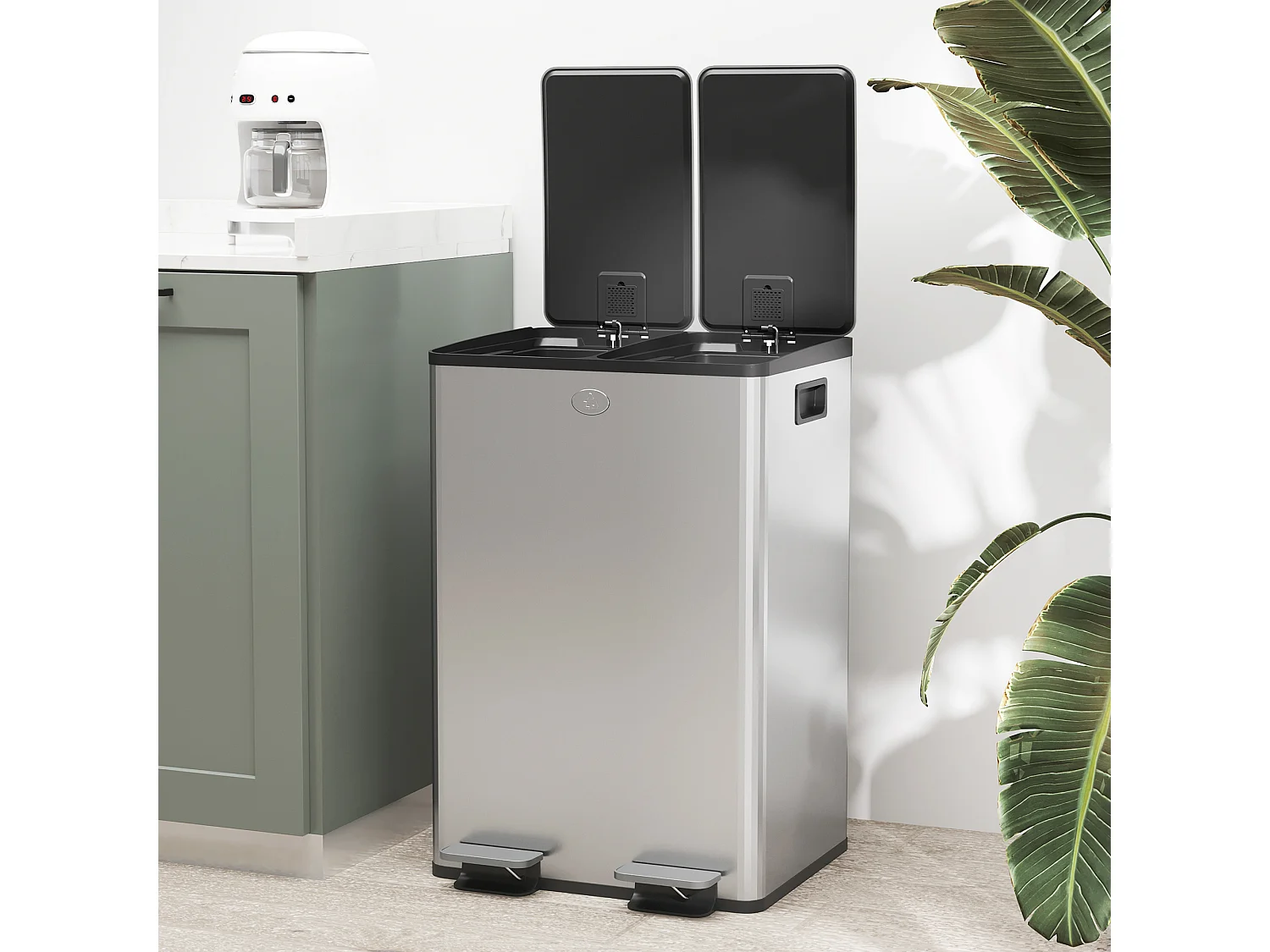 Pattumiera differenziata due scomparti in acciaio inox e pp argento