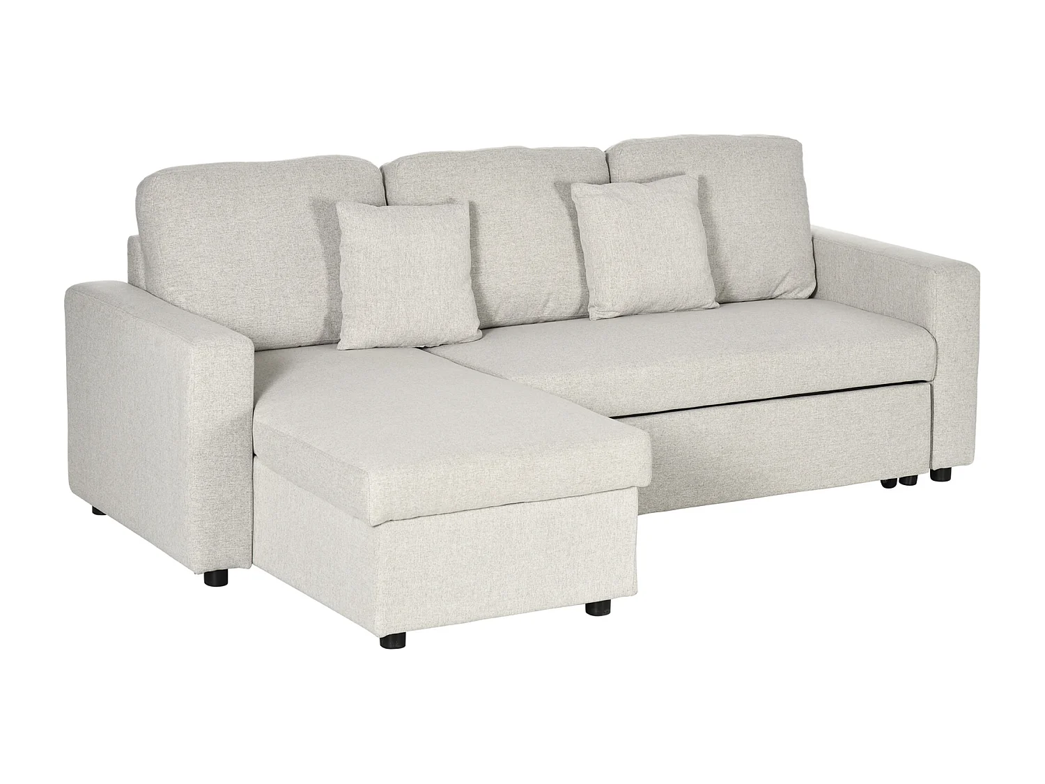 Divano letto angolare con penisola contenitore in tessuto crema