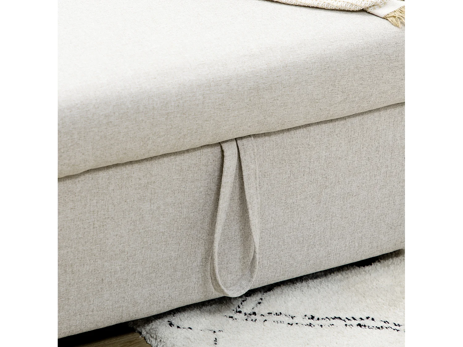 Divano letto angolare con penisola contenitore in tessuto crema