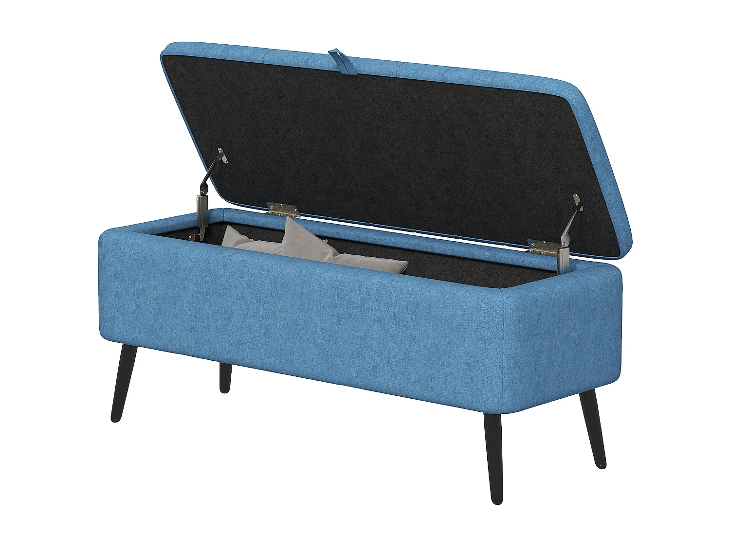 Panca contenitore rettangolare imbottita in tessuto lino blu scuro