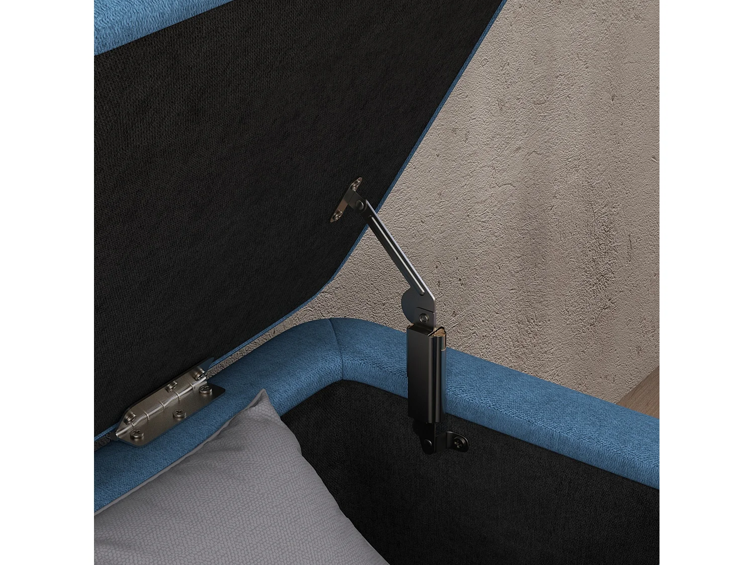 Panca contenitore rettangolare imbottita in tessuto lino blu scuro