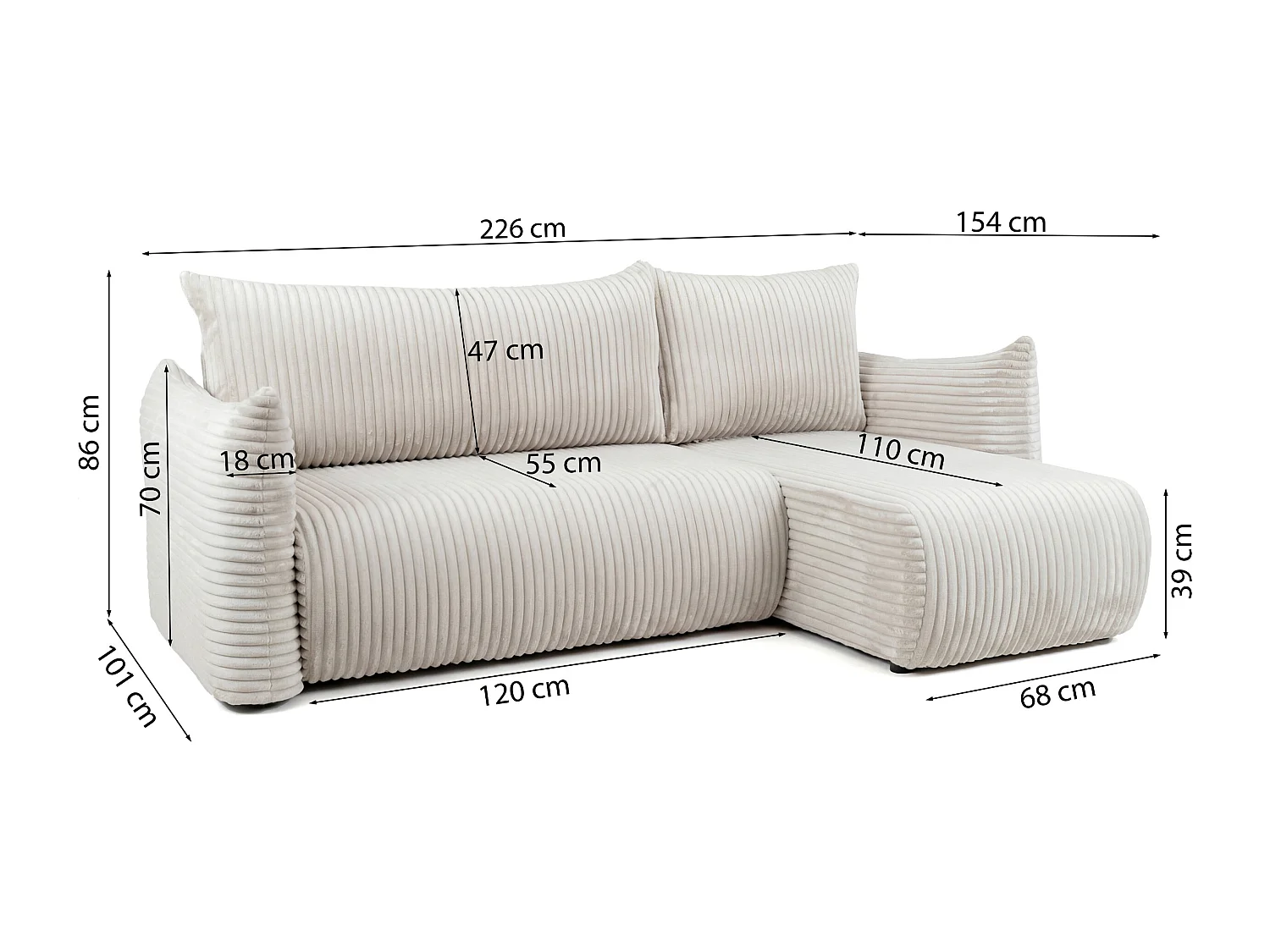 Canapé d'angle Floti mini, pour salon, avec fonction couchage, tissu Tilia, beige (03)