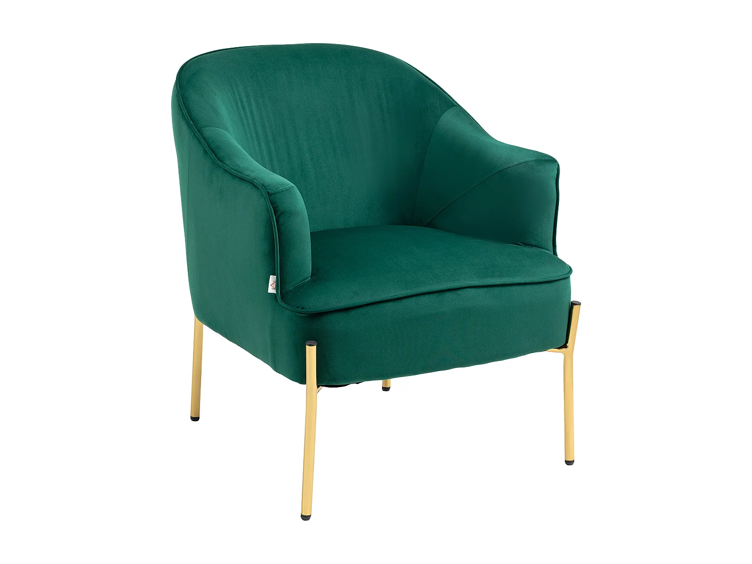 Poltrona in tessuto effetto velluto con gambe oro in acciaio verde