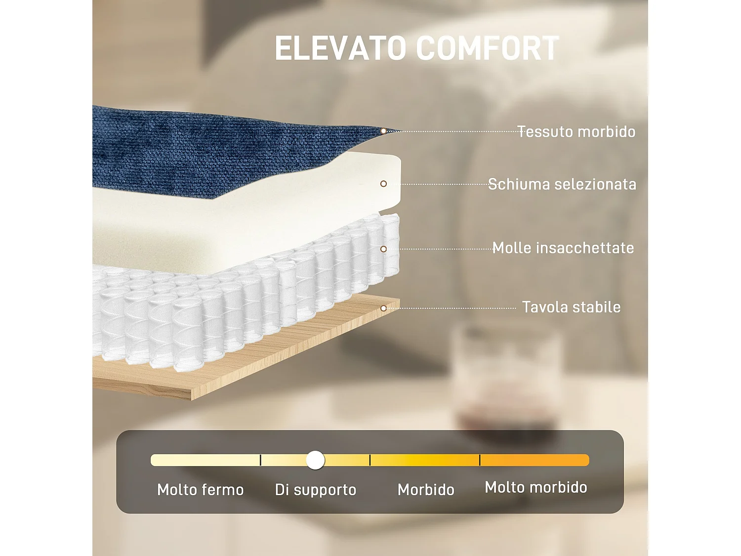 Poltrona girevole con seduta larga in chenille blu scuro