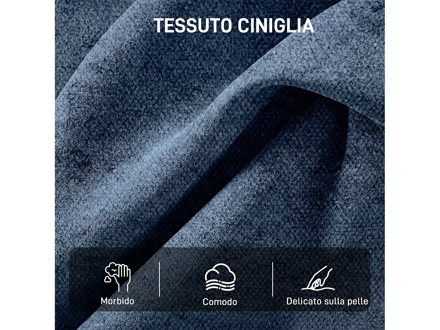 Poltrona girevole con seduta larga in chenille blu scuro