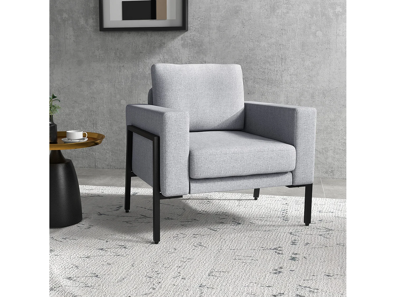 Poltroncina imbottita con cuscini per seduta e schienale grigio chiaro