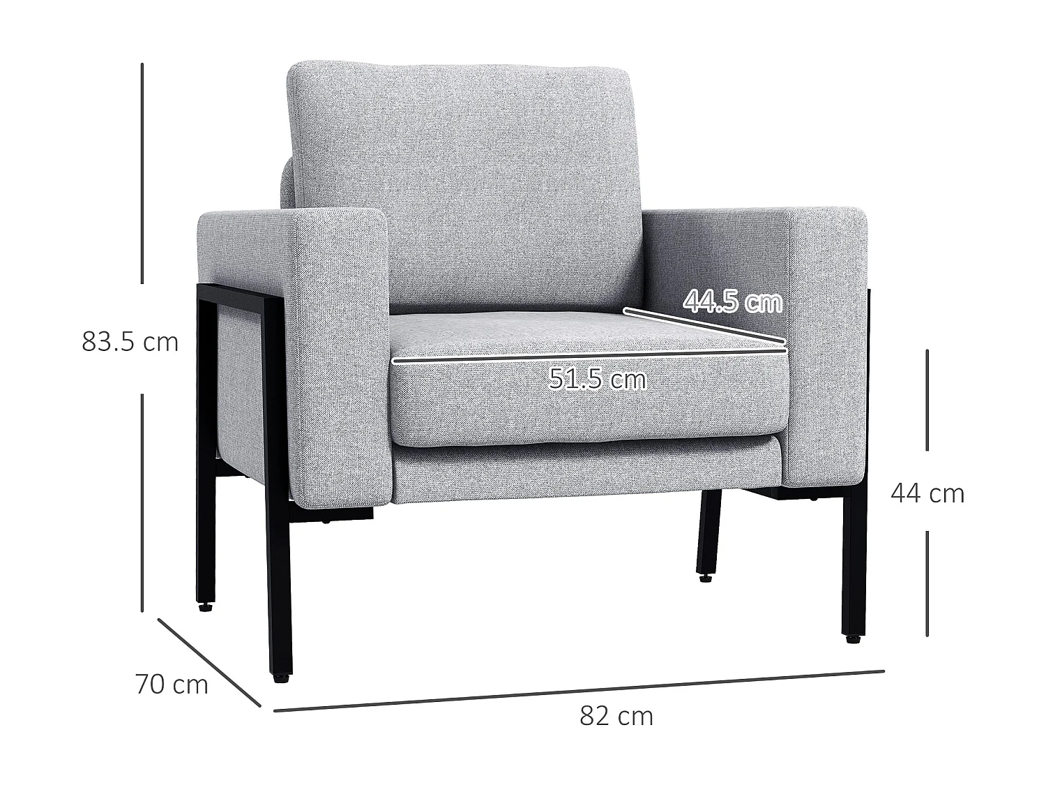 Poltroncina imbottita con cuscini per seduta e schienale grigio chiaro