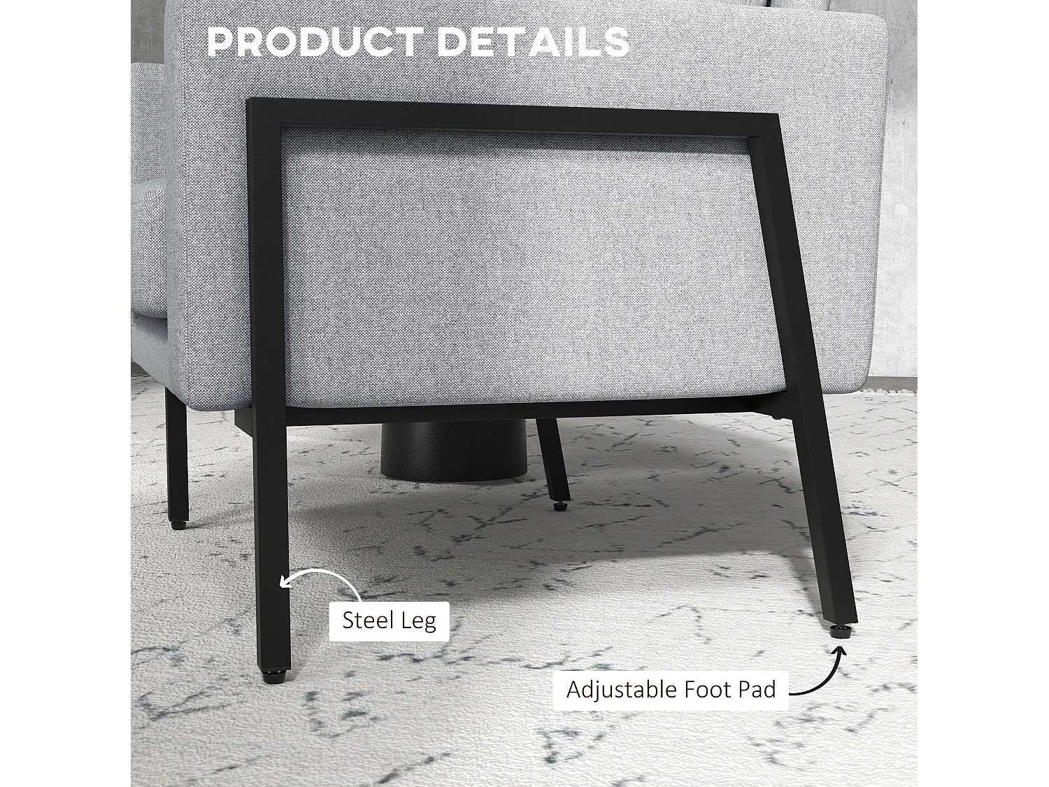 Poltroncina imbottita con cuscini per seduta e schienale grigio chiaro