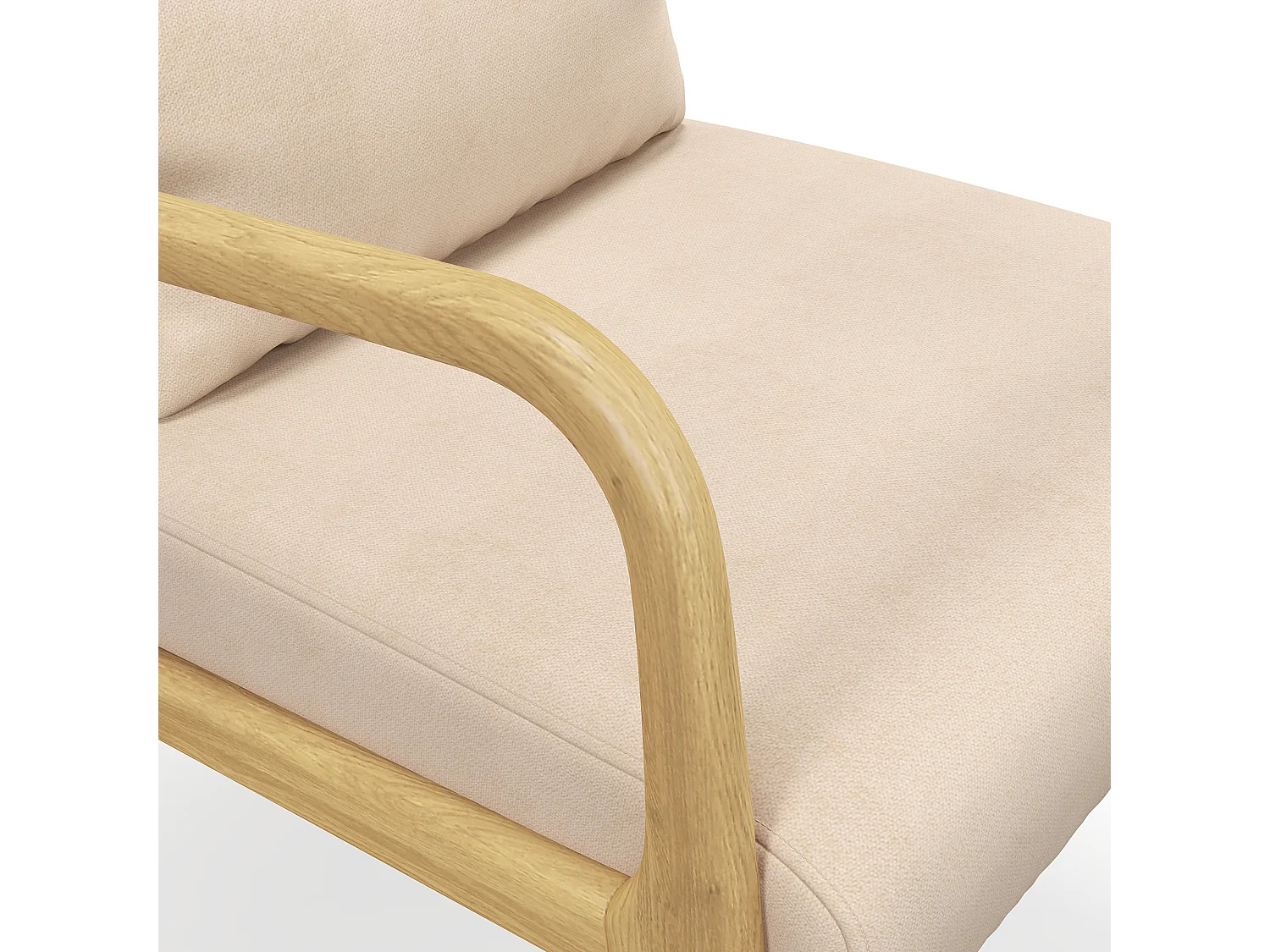 Poltroncina da camera imbottita con cuscino in velluto e legno beige