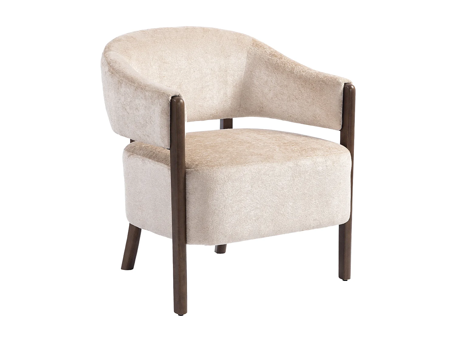 Poltrona elegante in tessuto ciniglia con gambe legno beige