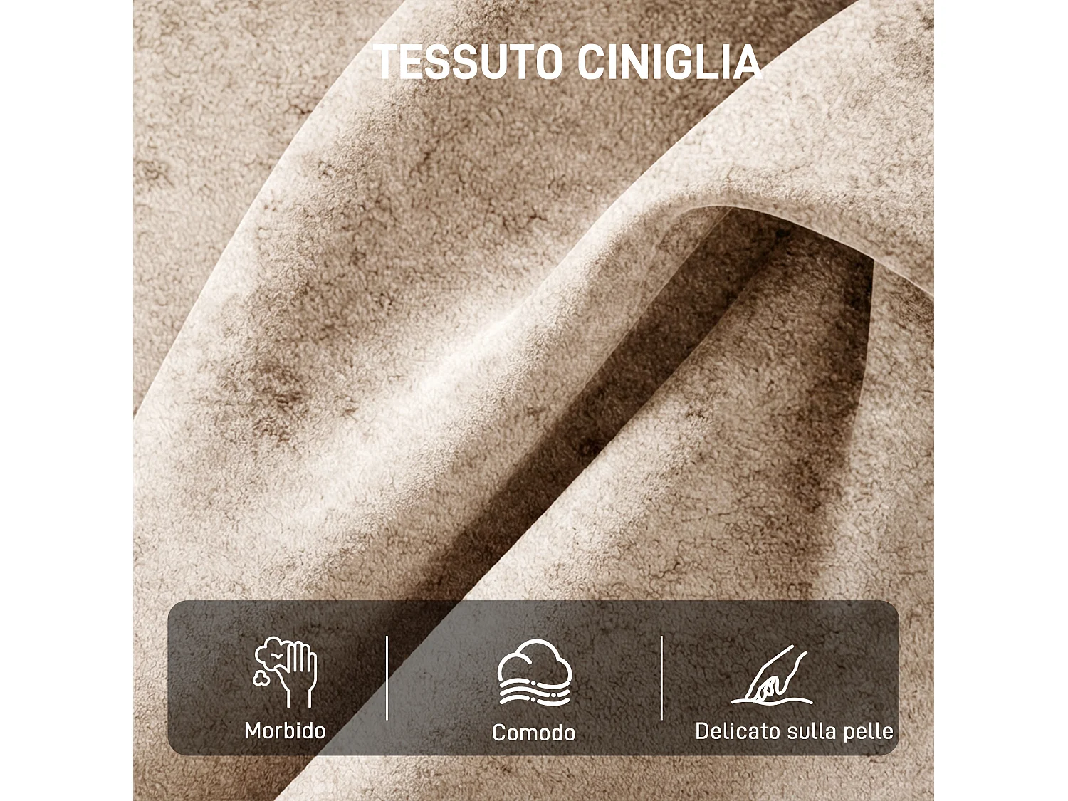 Poltrona elegante in tessuto ciniglia con gambe legno beige
