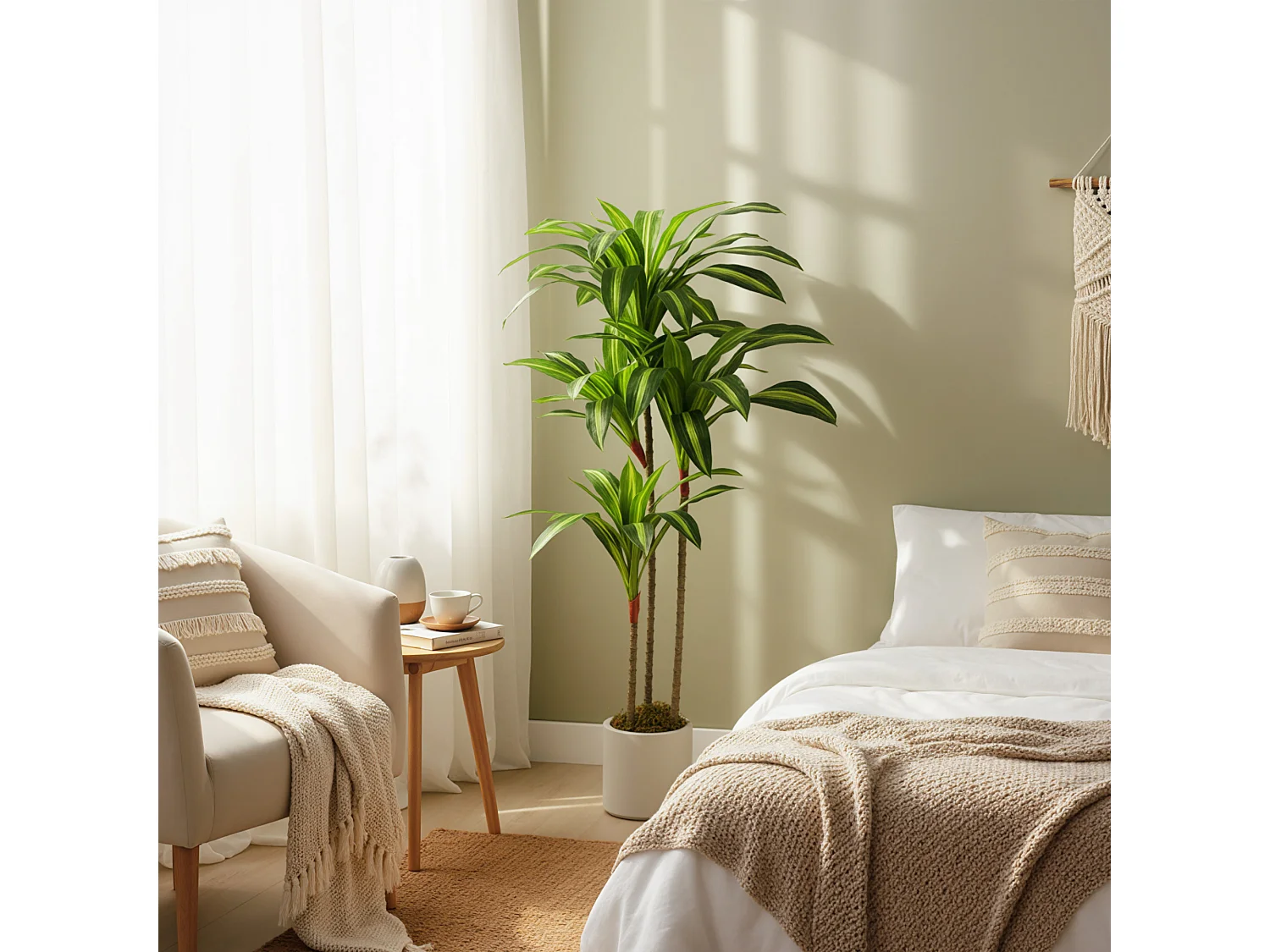 Pianta artificiale di dracena in peva e legno 60x40x120 cm verde