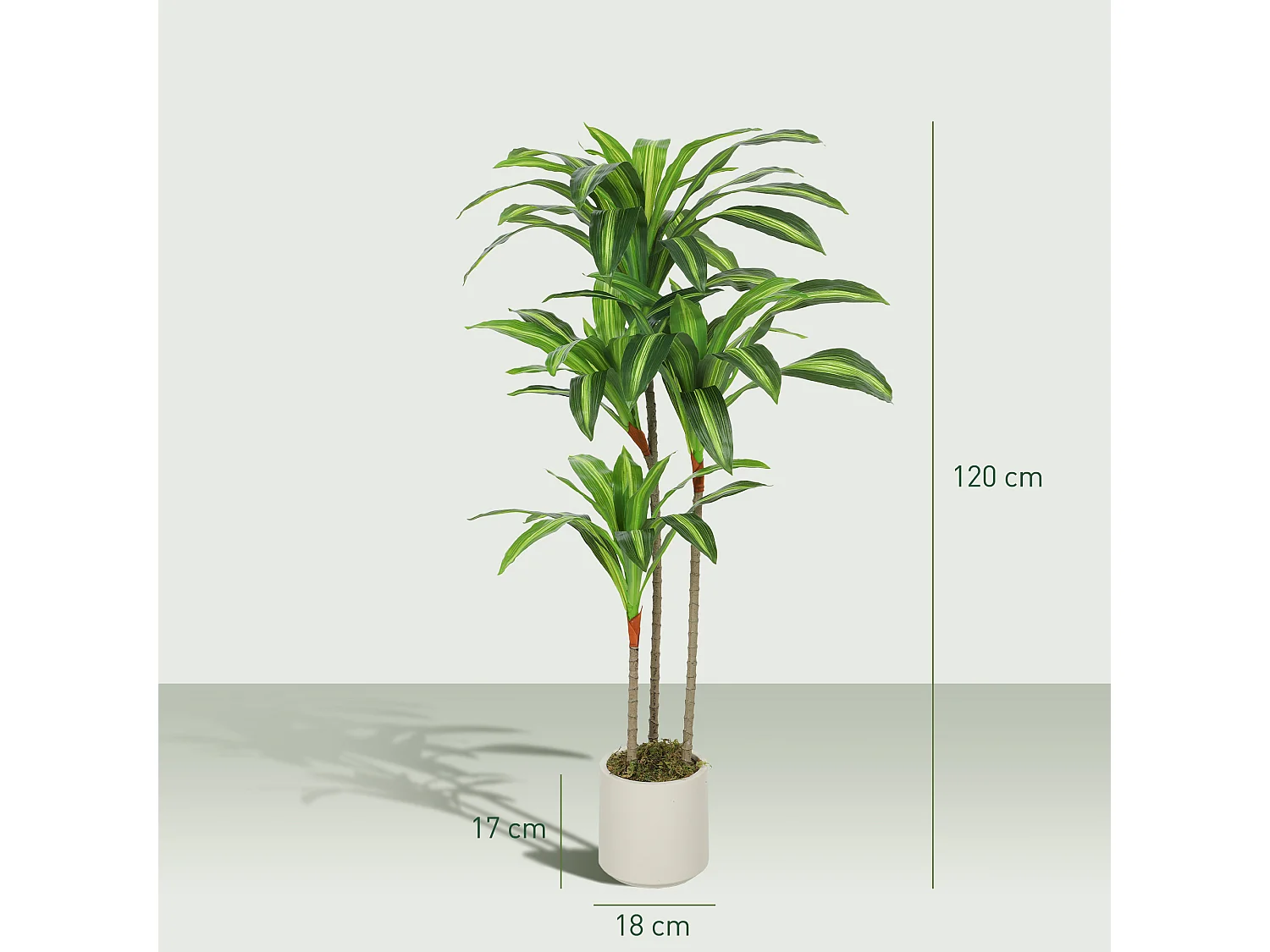 Pianta artificiale di dracena in peva e legno 60x40x120 cm verde