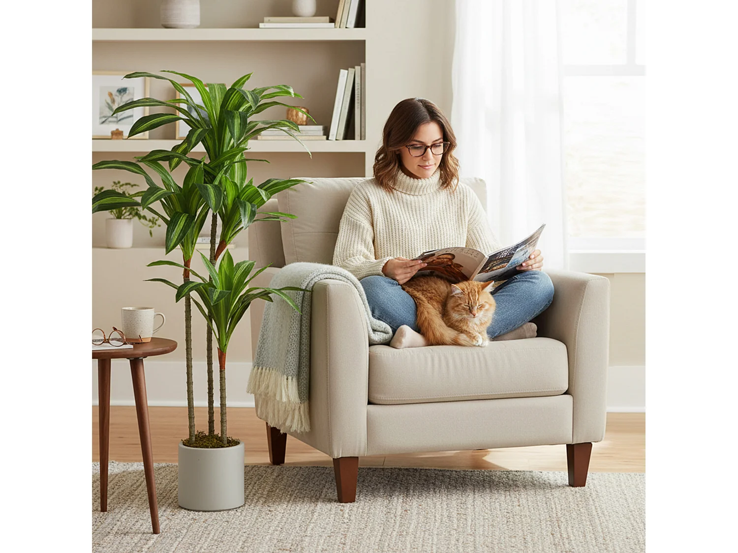 Pianta artificiale di dracena in peva e legno 60x40x120 cm verde