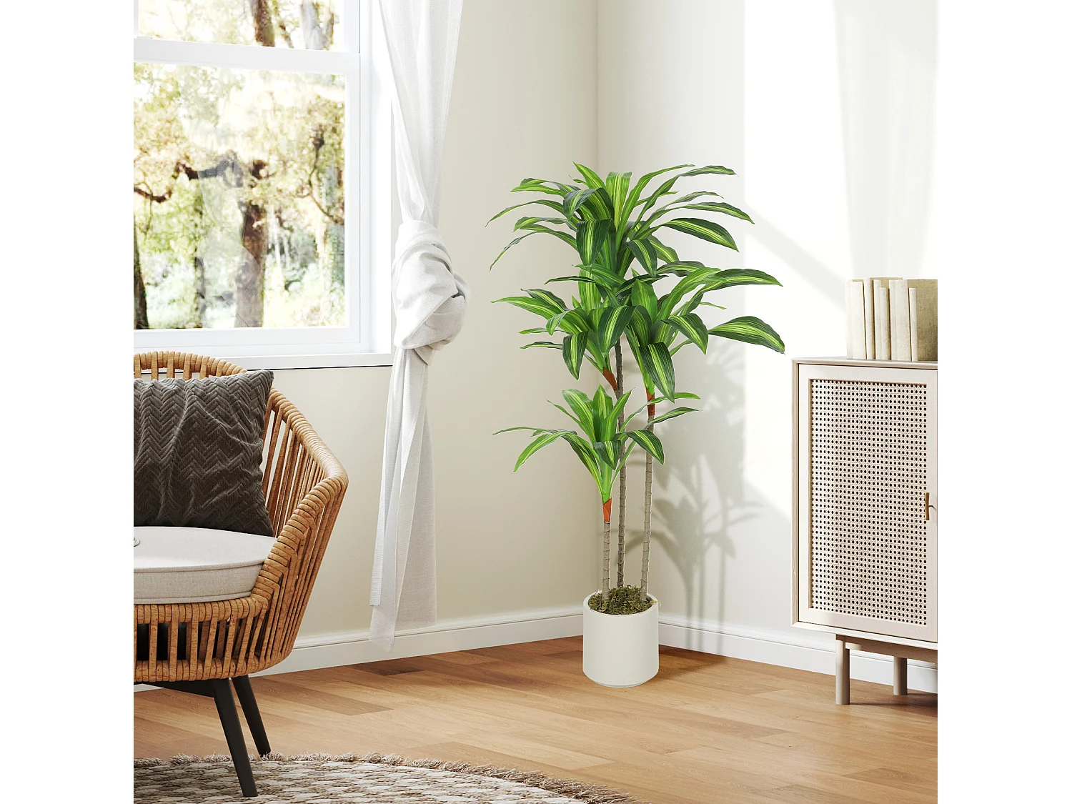 Pianta artificiale di dracena in peva e legno 60x40x120 cm verde