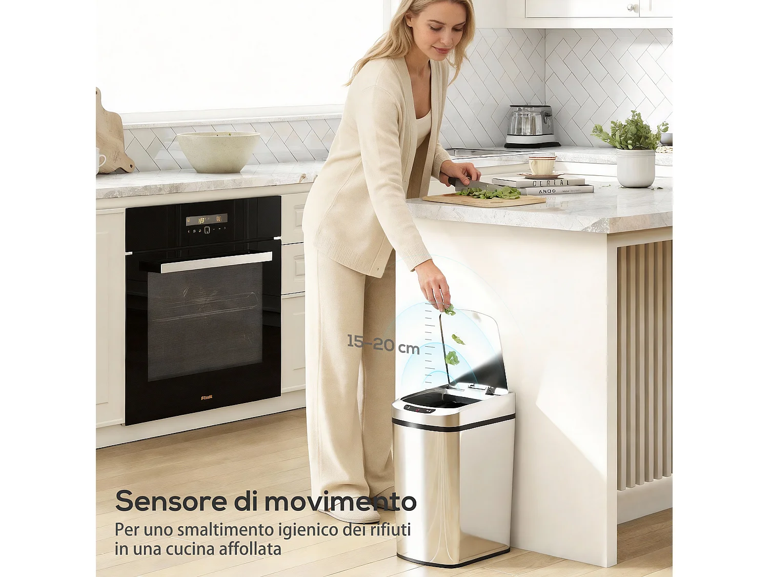 Cestino rifiuti da 12l a infrarossi in acciaio inox 28x22x41cm argento