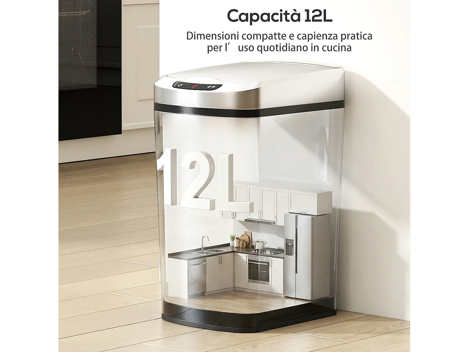 Cestino rifiuti da 12l a infrarossi in acciaio inox 28x22x41cm argento