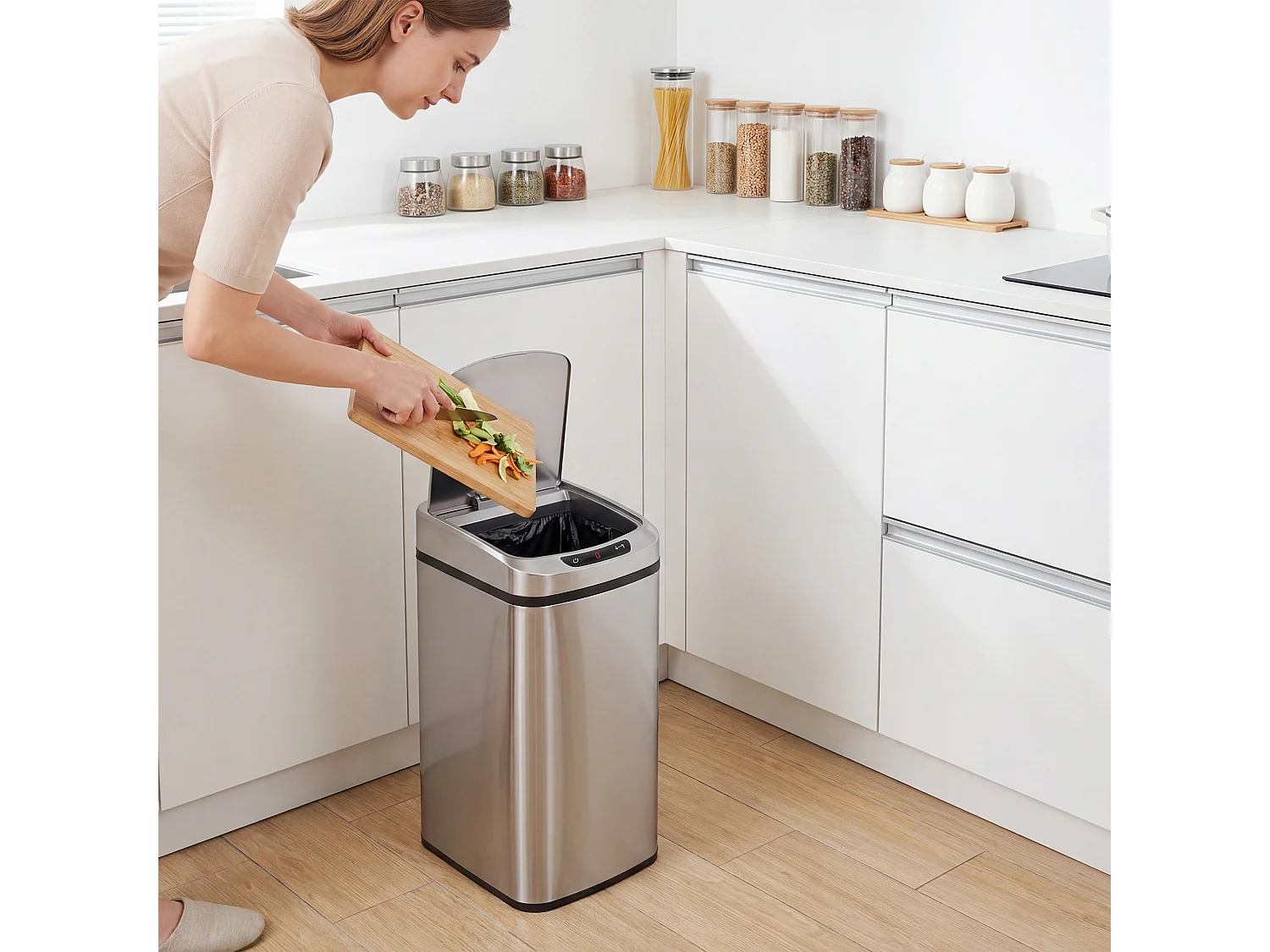 Cestino rifiuti da 12l a infrarossi in acciaio inox 28x22x41cm argento