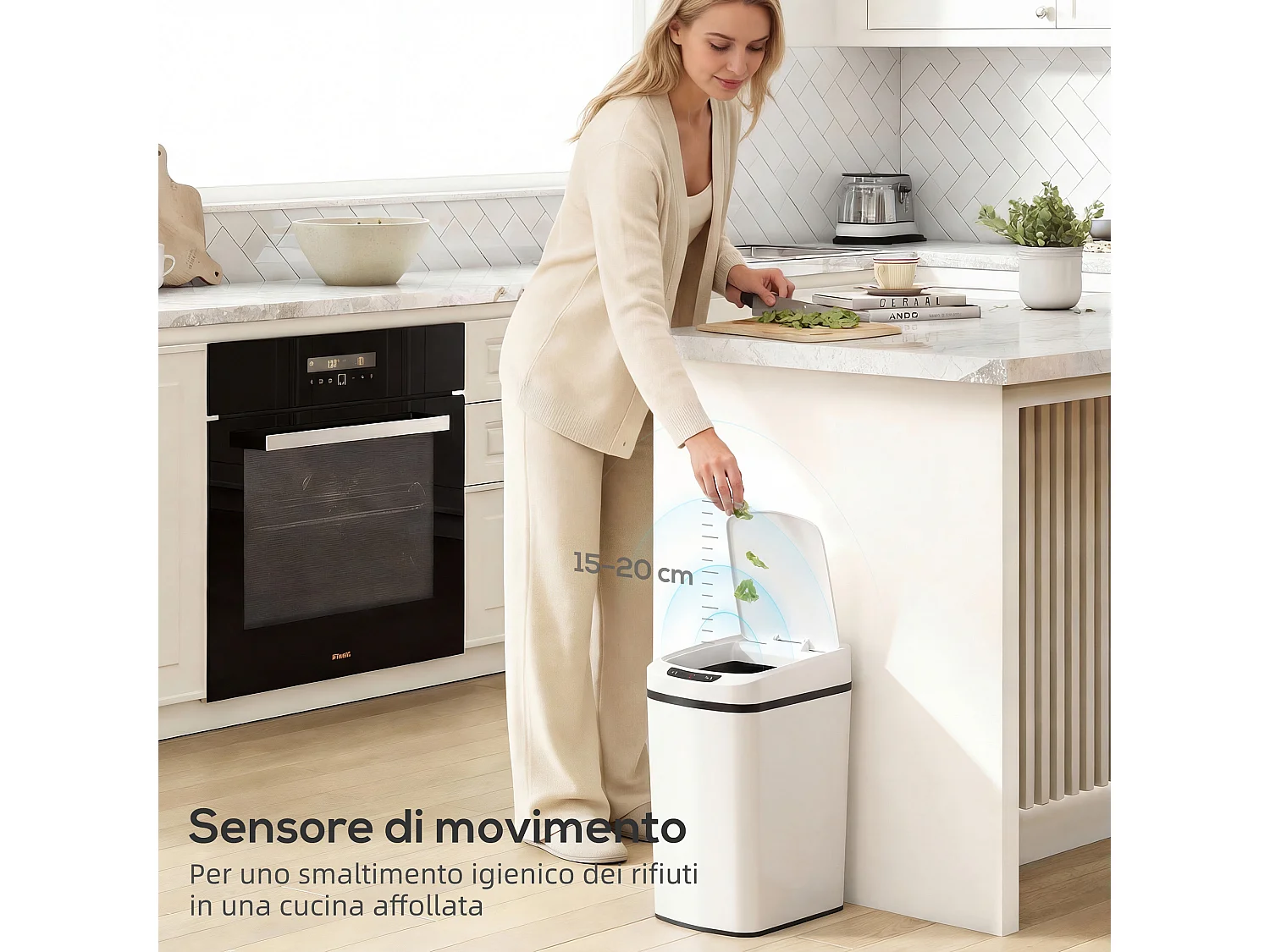 Cestino rifiuti da 12l a infrarossi in acciaio inox 28x22x41 cm bianco