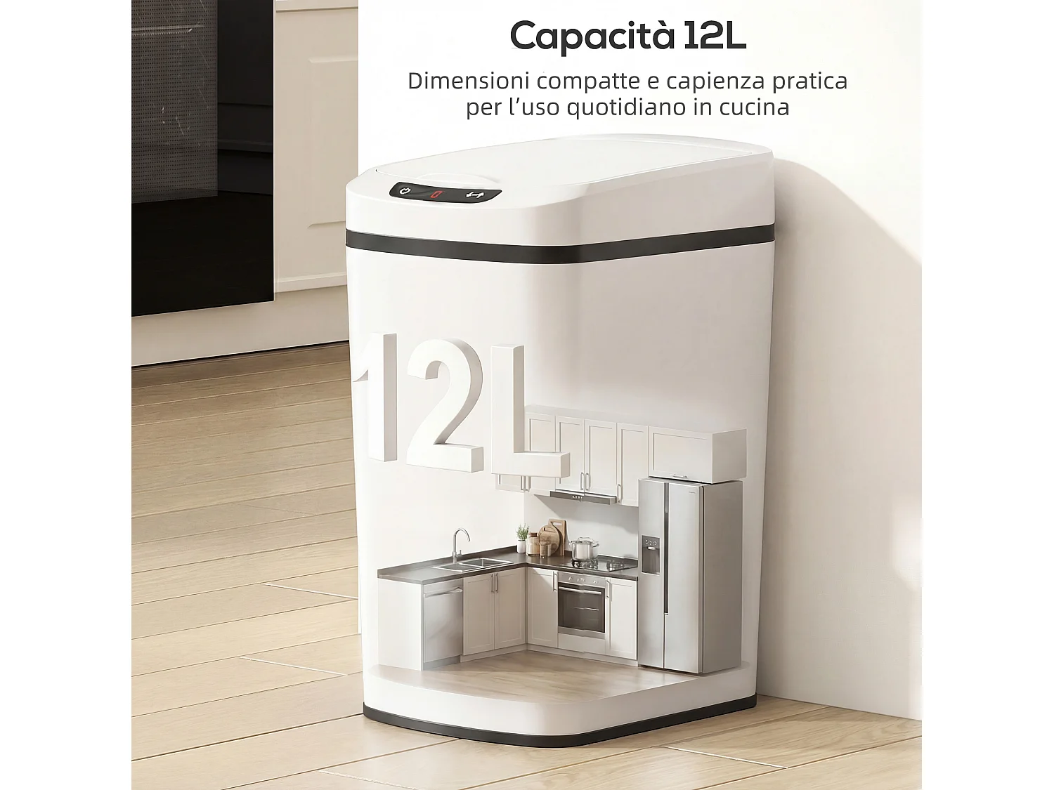 Cestino rifiuti da 12l a infrarossi in acciaio inox 28x22x41 cm bianco