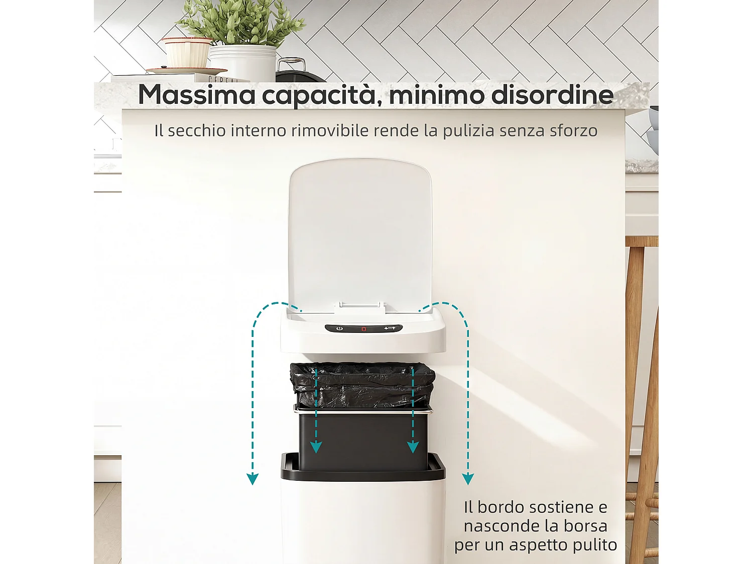 Cestino rifiuti da 12l a infrarossi in acciaio inox 28x22x41 cm bianco